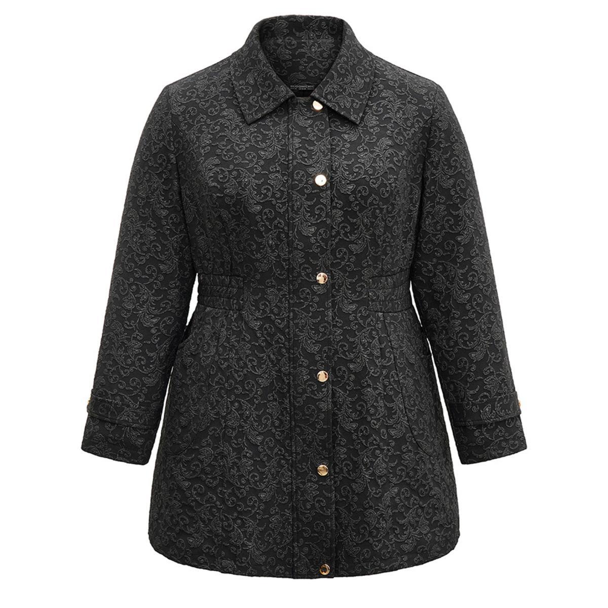 Plus Size Solid Jacquard Zipper Shirred Jacket Women Black Lined Pocket Dailywear Jackets BloomChic 30/6X Product Image