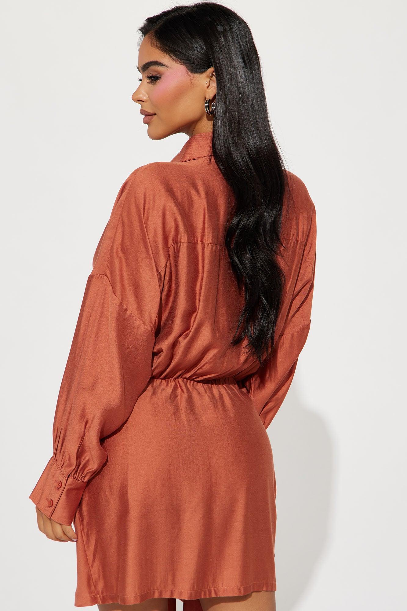 Jamie Button Down Mini Dress - Rust Product Image