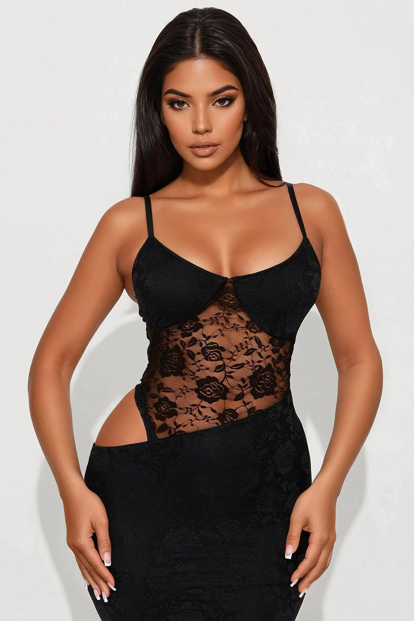 Maneater Lace Maxi Dress  - Black Product Image