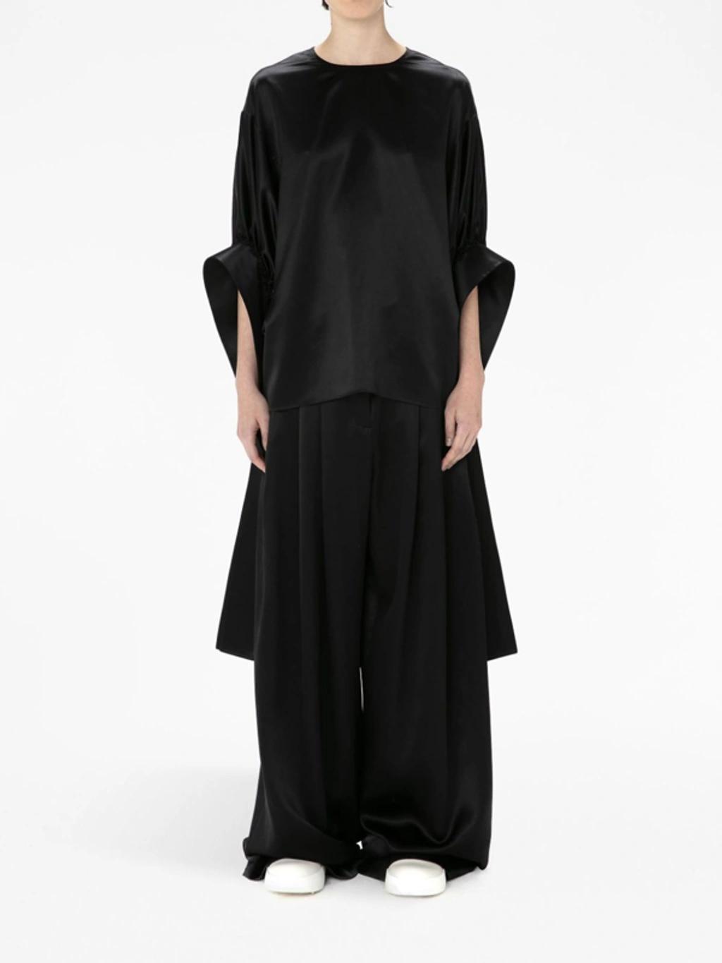 JW ANDERSON Satin-finish Pleated Blouse In Black Product Image
