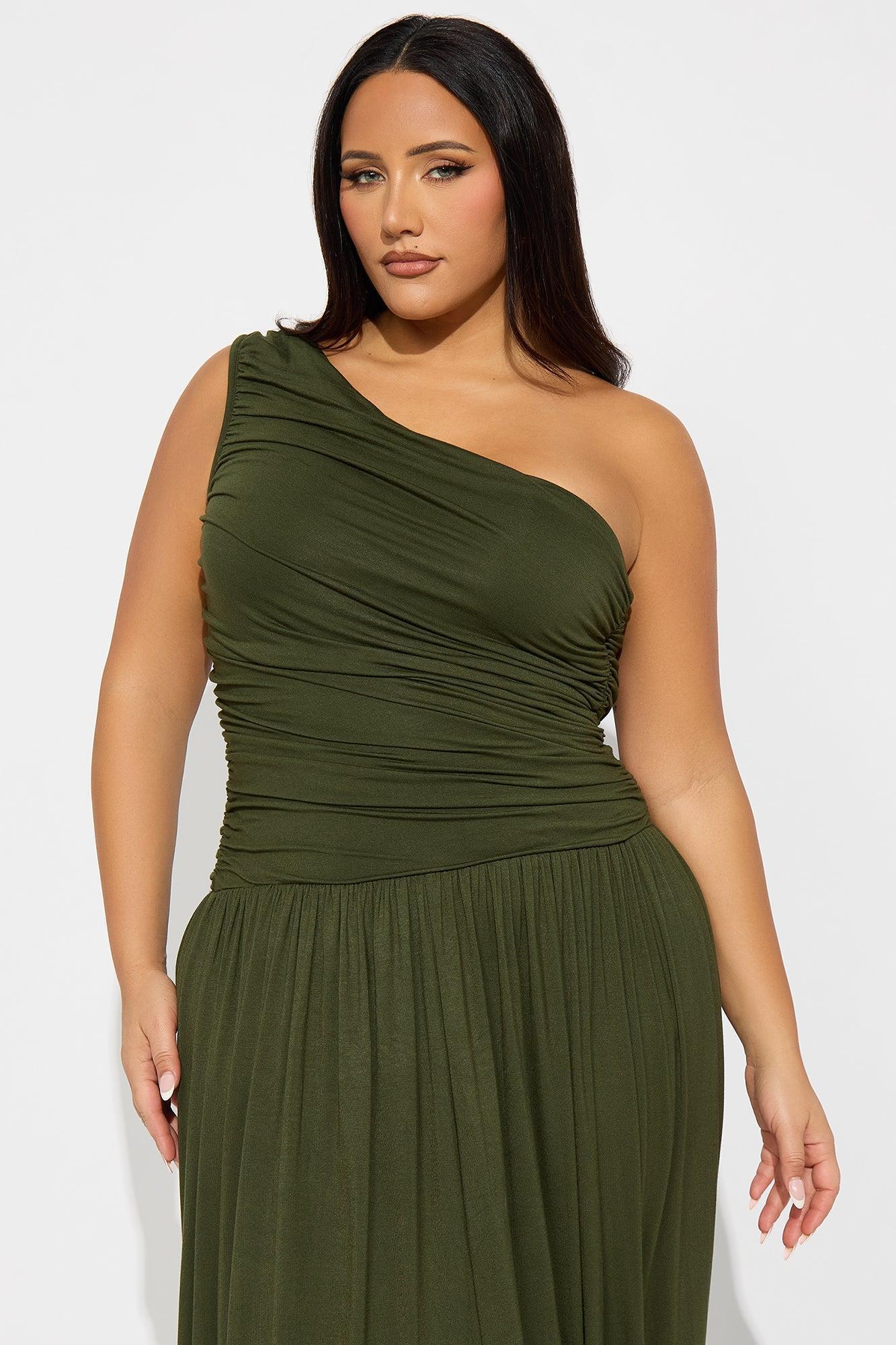 Serene Dreams One Shoulder Maxi Dress - Olive Product Image