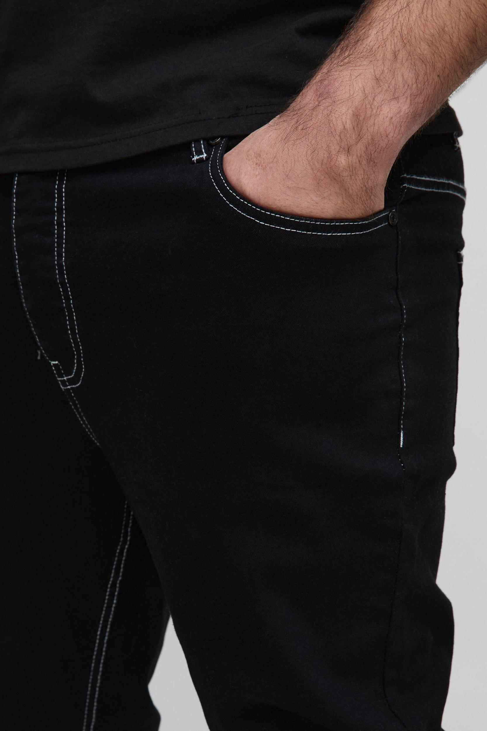 Plus Stretch Skinny Contrast Stitch Jeans | boohooMAN USA Product Image
