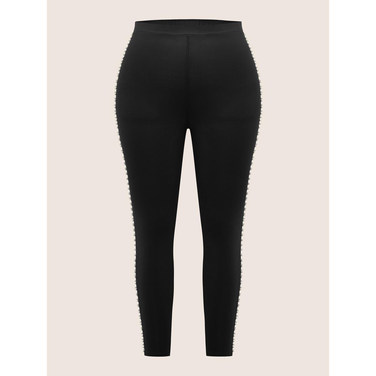 Plus Size Pearl Beaded High Rise Skinny Leggings Women Black Elegant High stretch Skinny High Rise Everyday Leggings BloomChic 22-24/3X Product Image