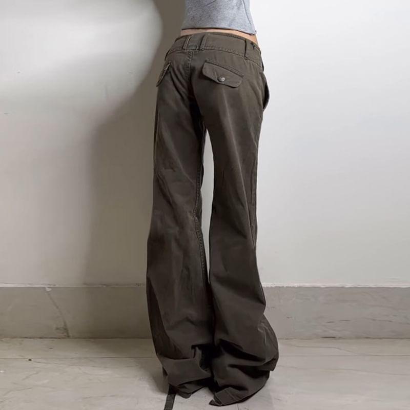Low Rise Plain Pocket Straight-Fit Wide-Leg Pants Product Image