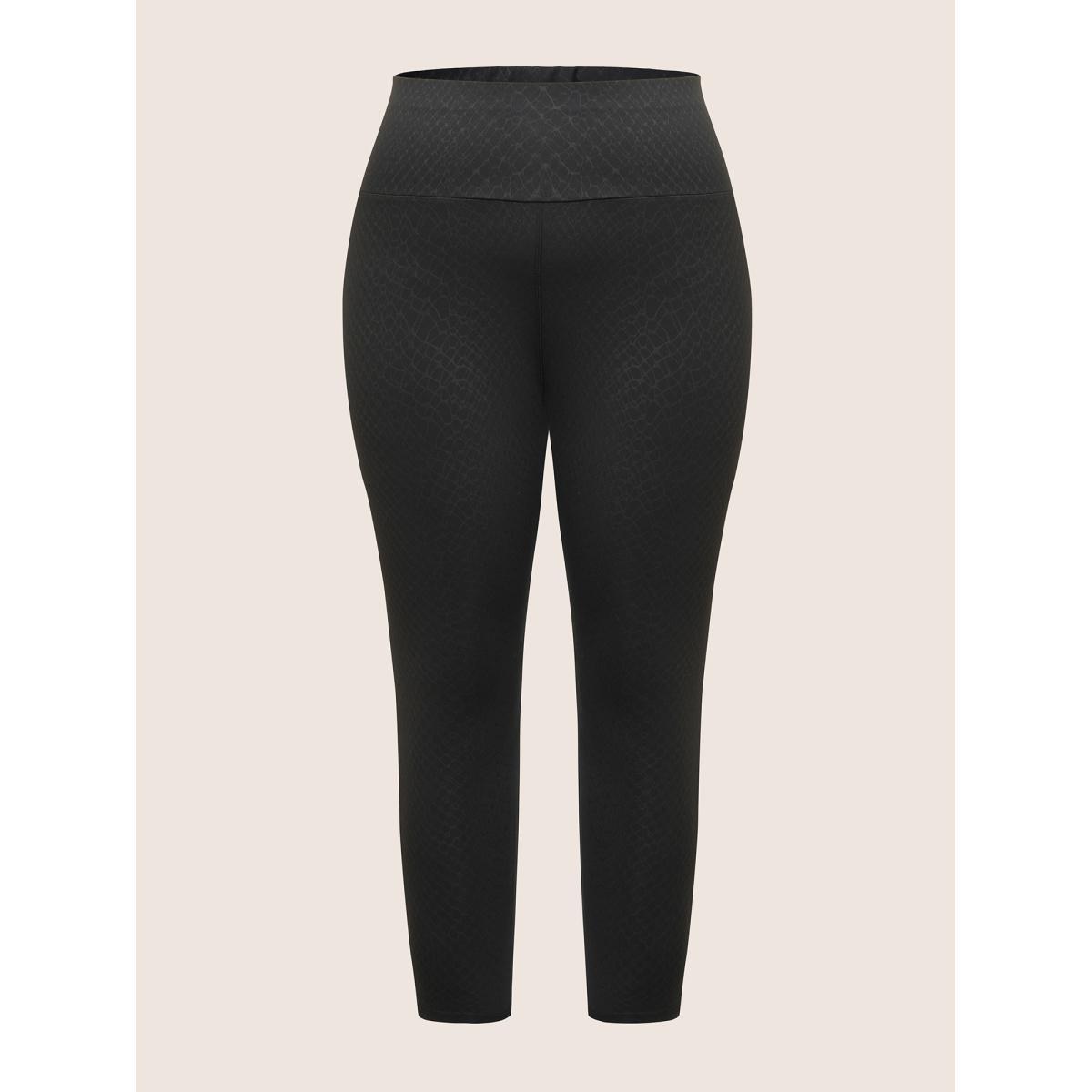 Plus Size Plain Textured Skinny High Rise Leggings Women Black Casual High stretch Skinny High Rise Everyday Leggings BloomChic 22-24/3X Product Image