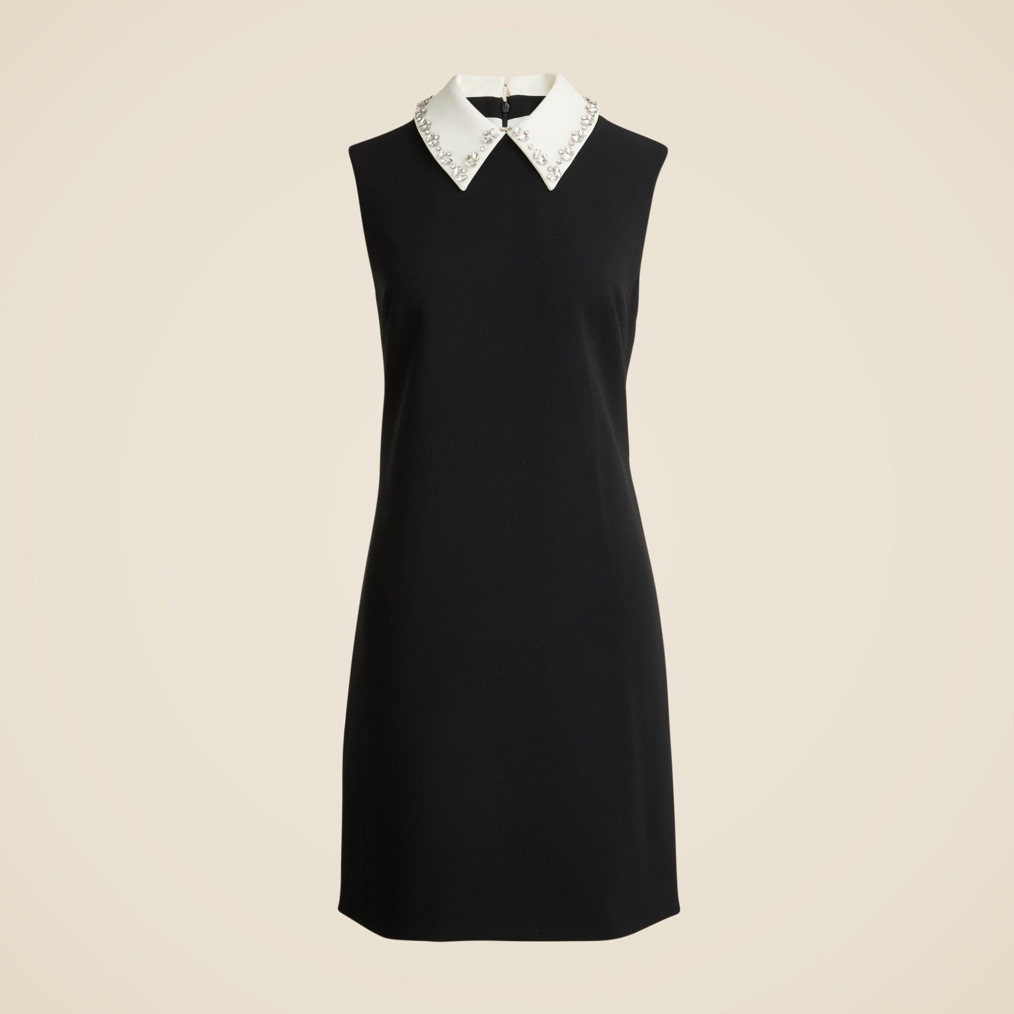 Embellished collared shift dress in stretch crepe Product Image