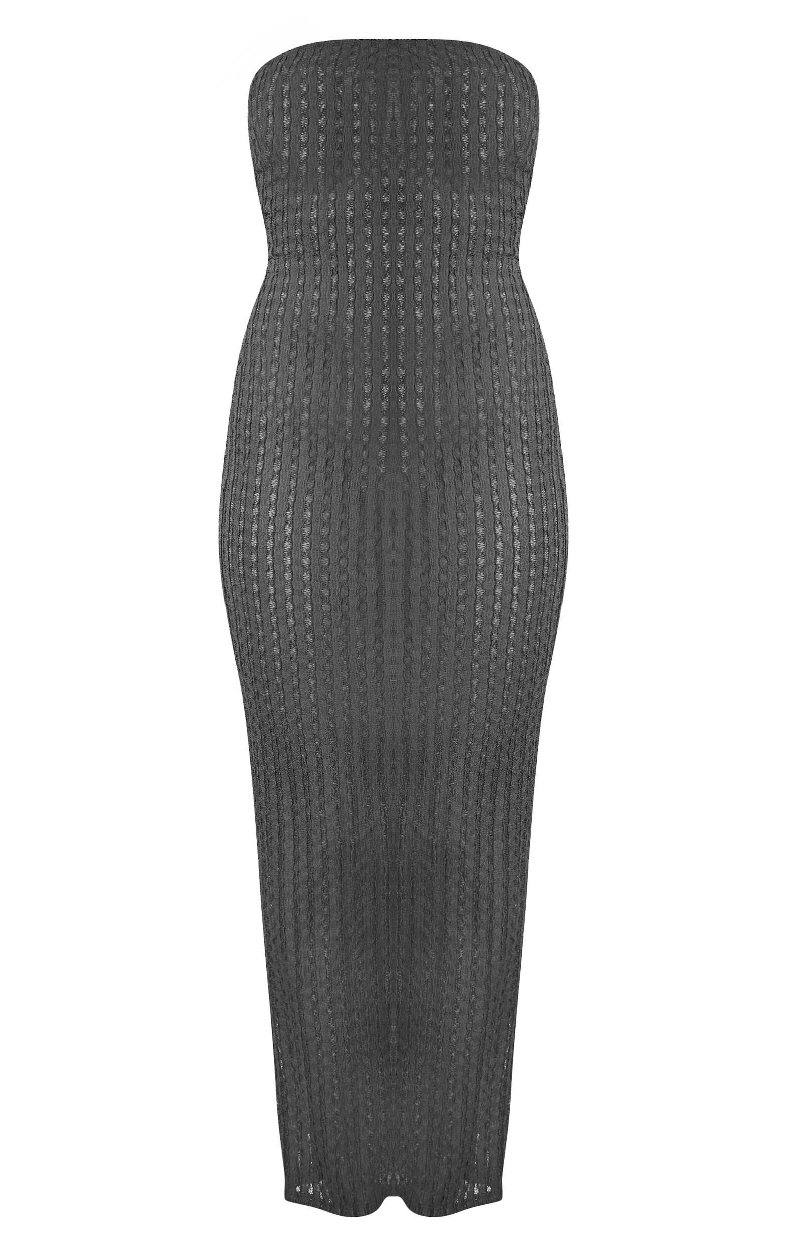 Black Textured Wave Bandeau Midaxi Dress Product Image
