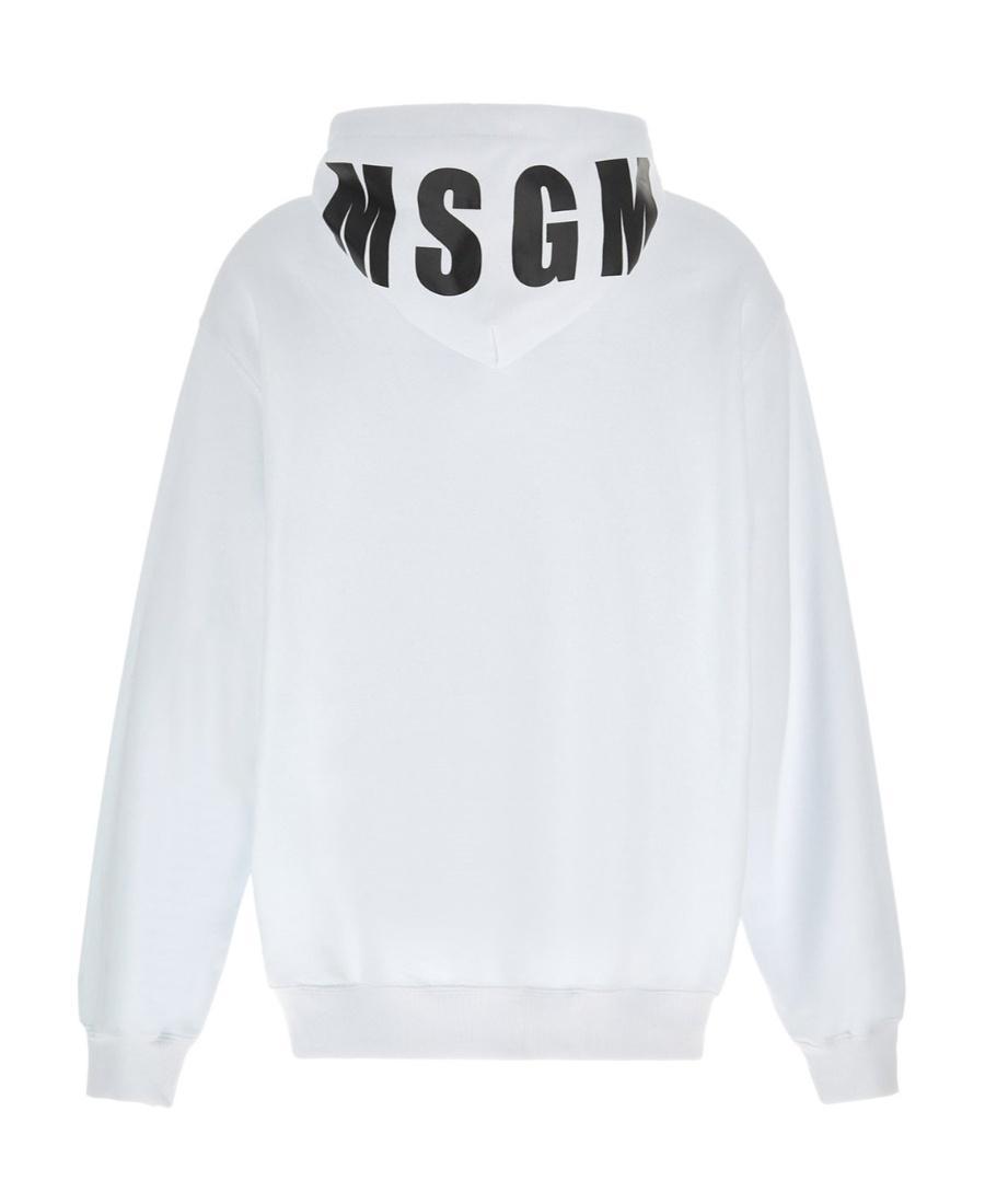 MSGM Logo Printed Drawstring Hoodie In Bianco/nero Product Image