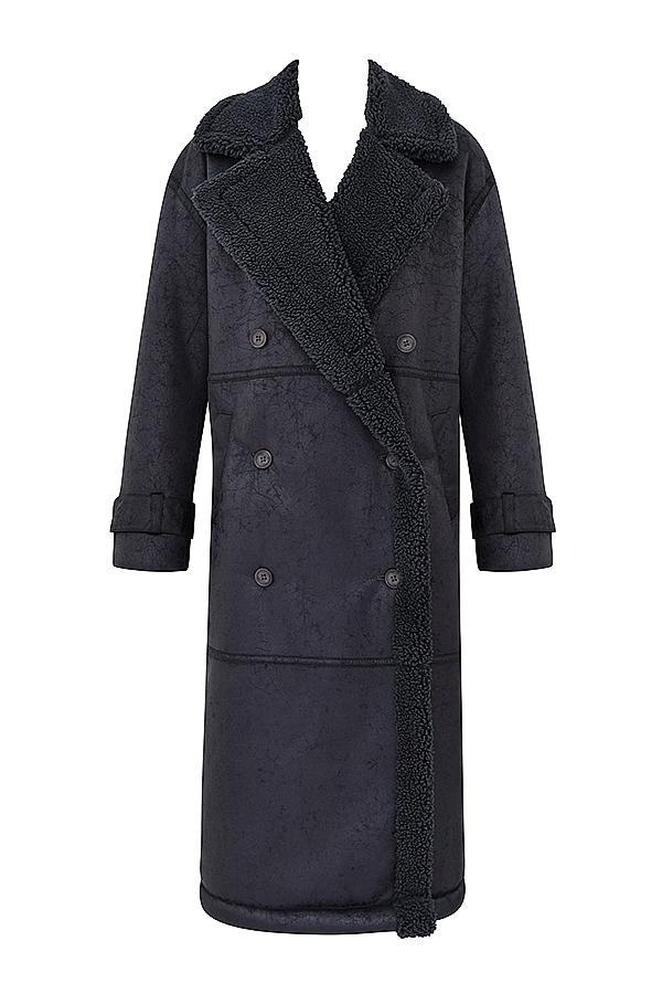 Deiji Grey Vegan Shearling Coat Product Image
