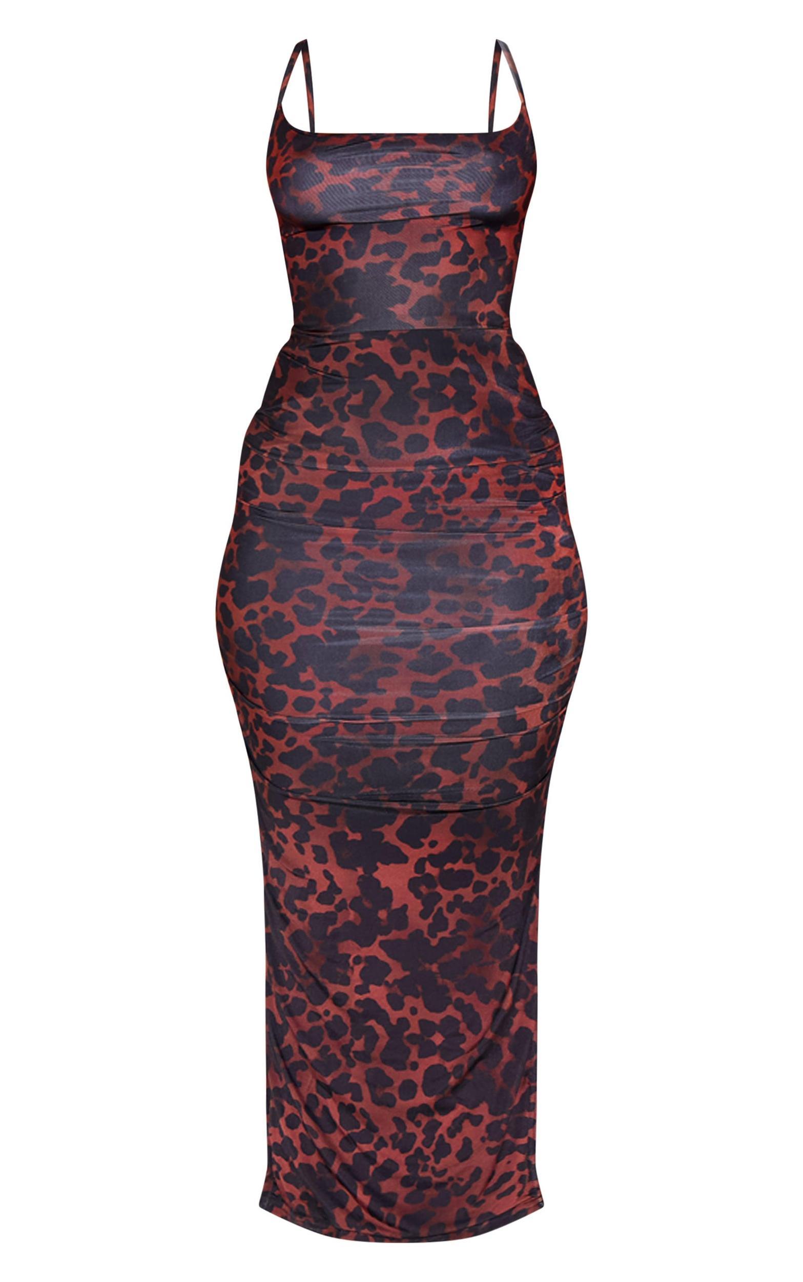 Shape Brown Leopard Print Slinky Cowl Neck Maxi Dress Product Image