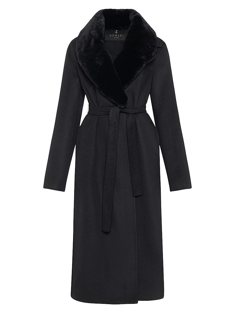Womens Wool Short Coat with Shearling Lamb Collar Product Image