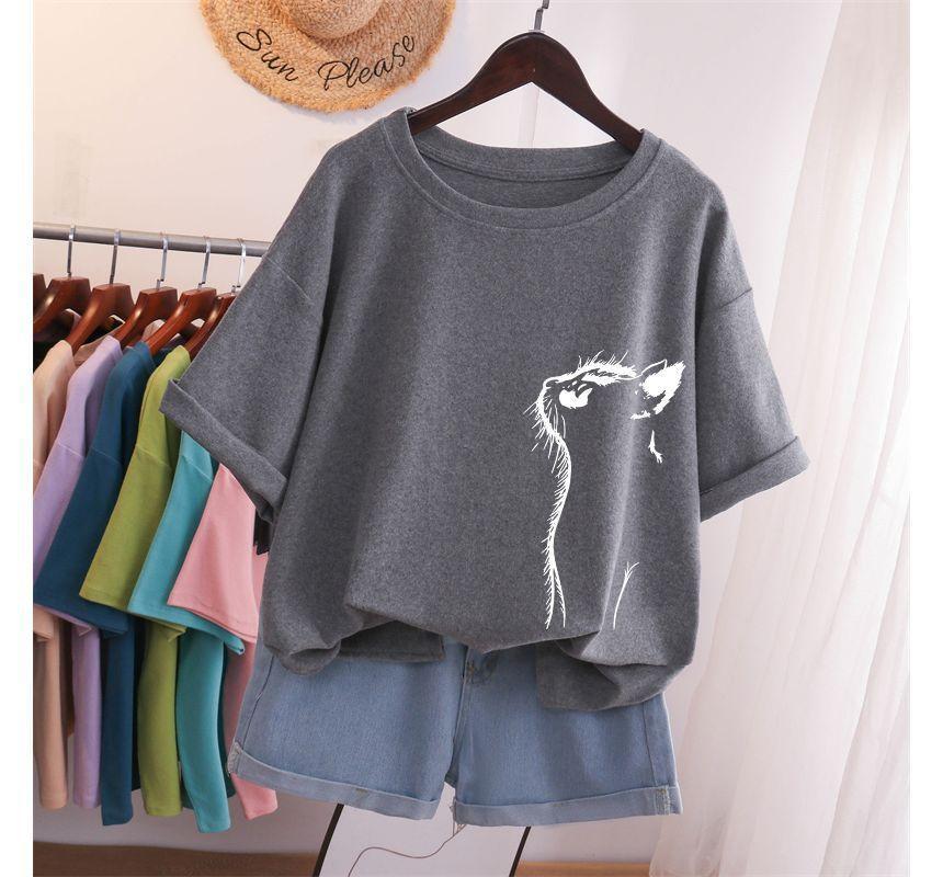 Cat Print Short-Sleeve T-Shirt Product Image