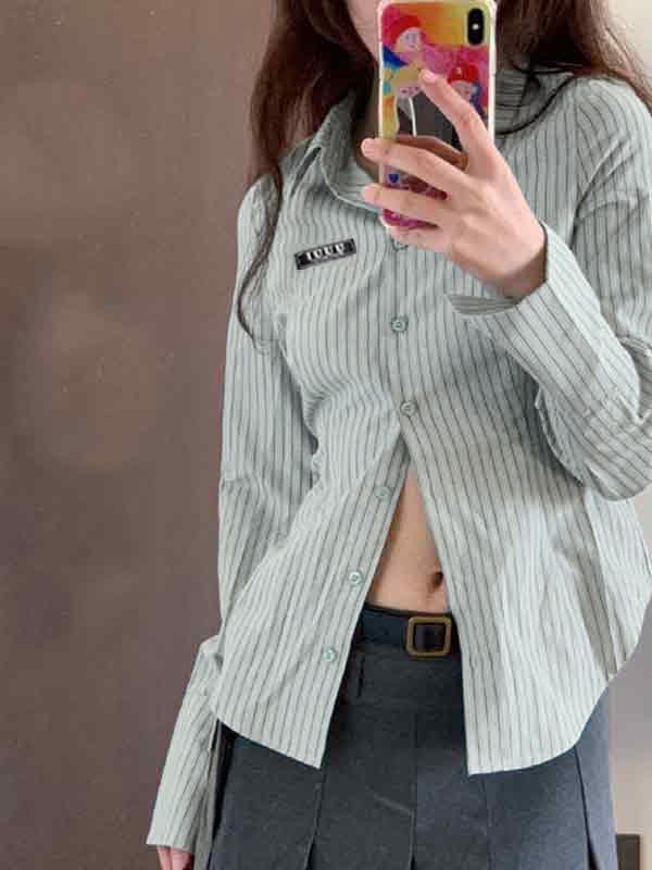 Fresh Stripe Print Slim Long Sleeve Shirt Product Image