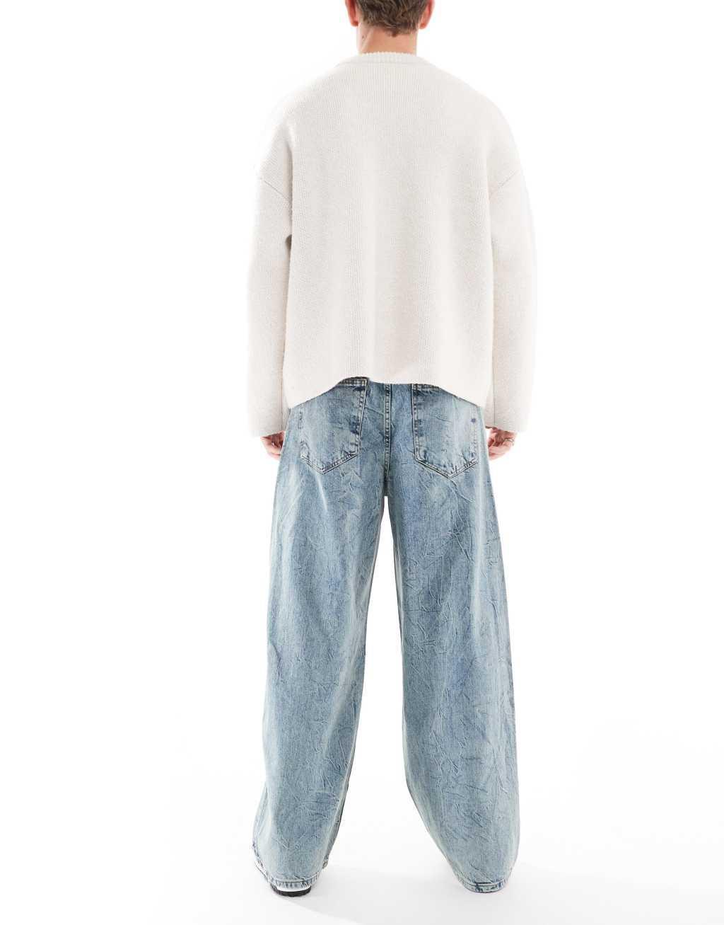 ASOS DESIGN super baggy carpenter jeans in mid wash blue Product Image