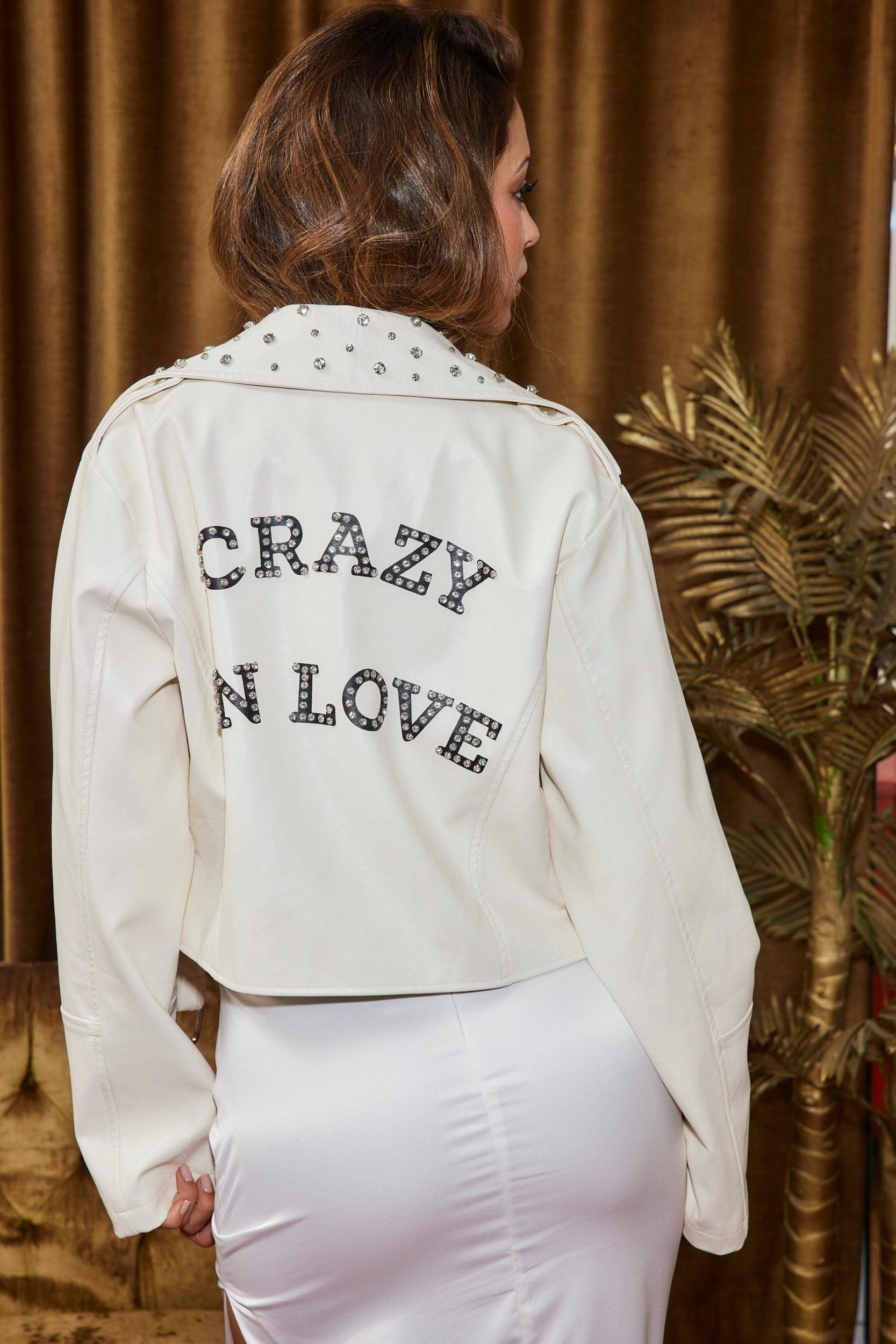Crazy In Love Ivory Faux Leather Jacket Product Image
