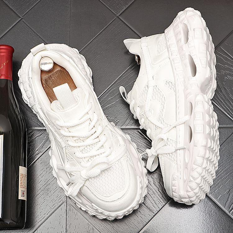 Platform Mesh Panel Lace-Up Sneakers Product Image