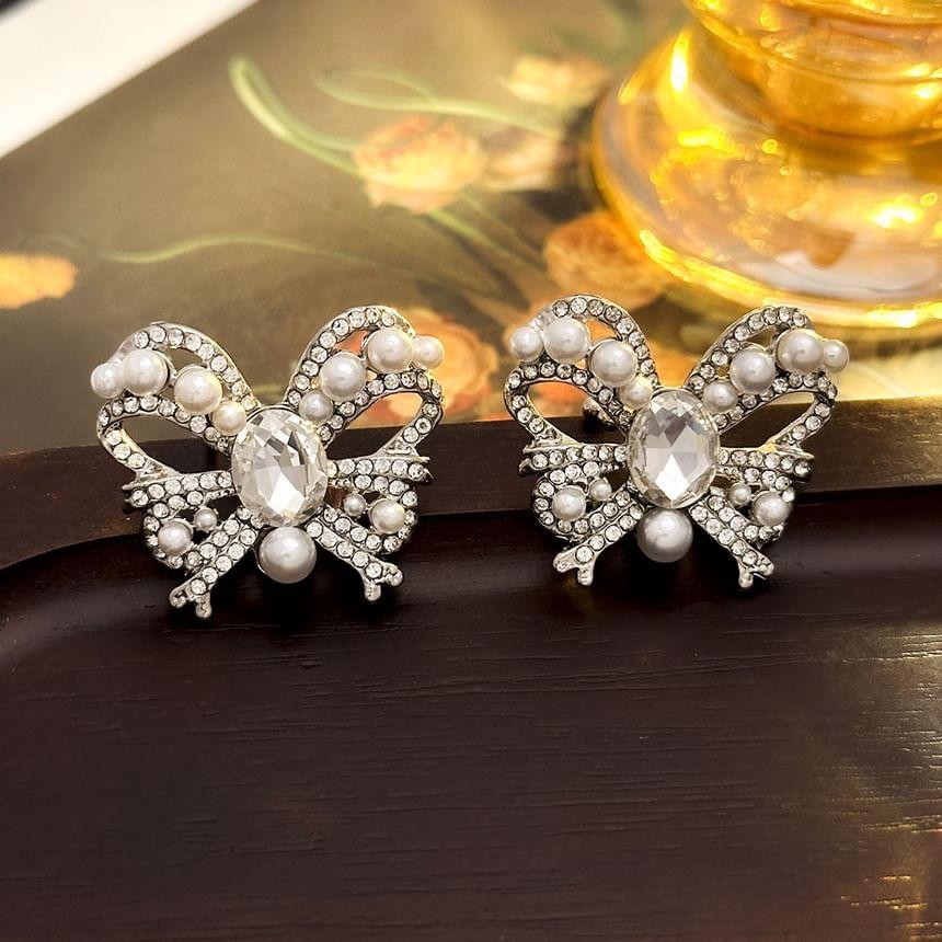 Beaded CZ Ribbon Stud Earring Product Image