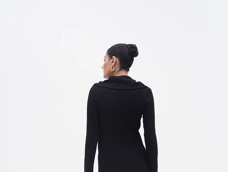 Long Sleeve Cowl Neck Plain Maxi Sheath Dress Product Image