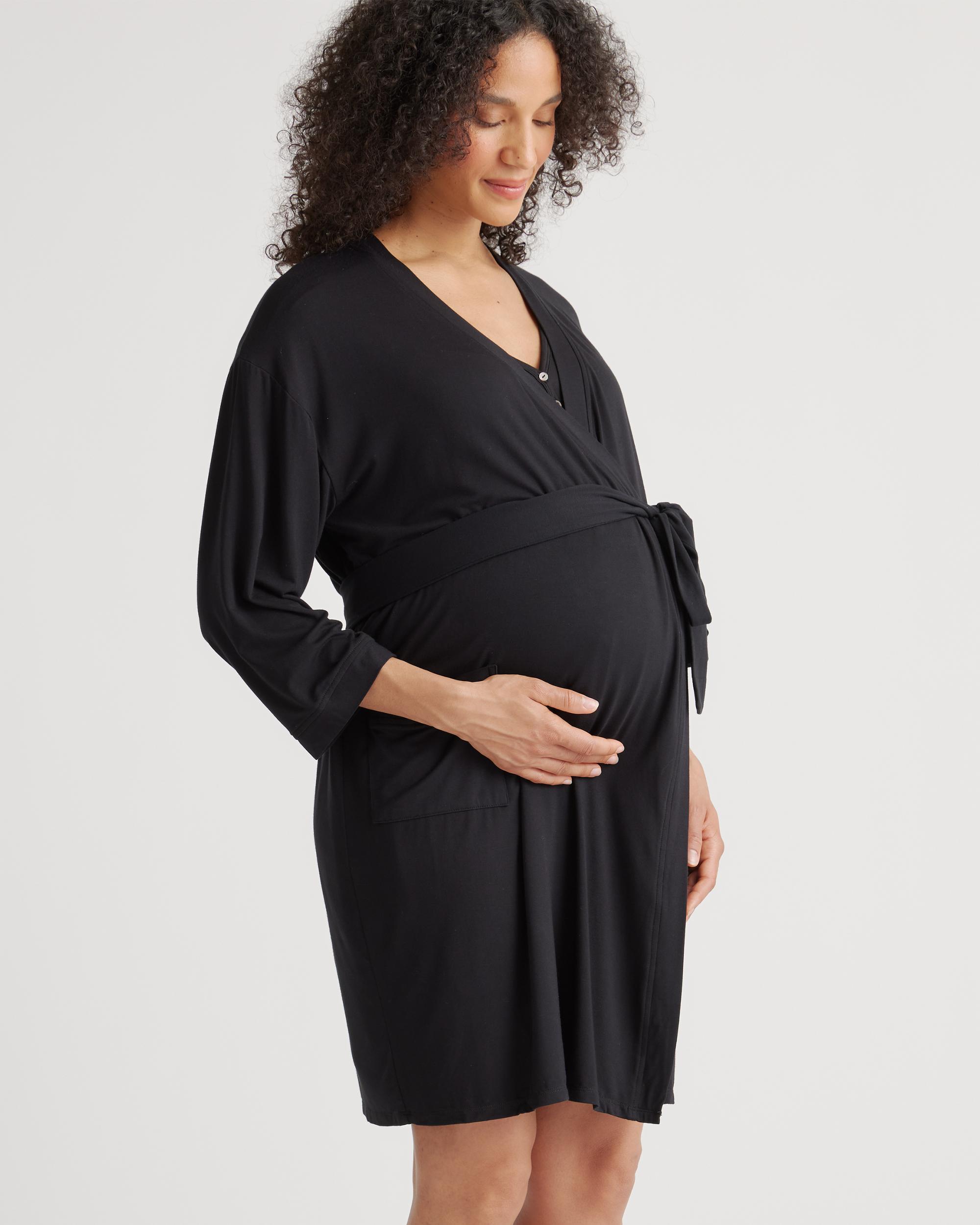 Quince | Women's Bamboo Jersey Maternity & Nursing Button Front Nightgown and Robe Set Product Image