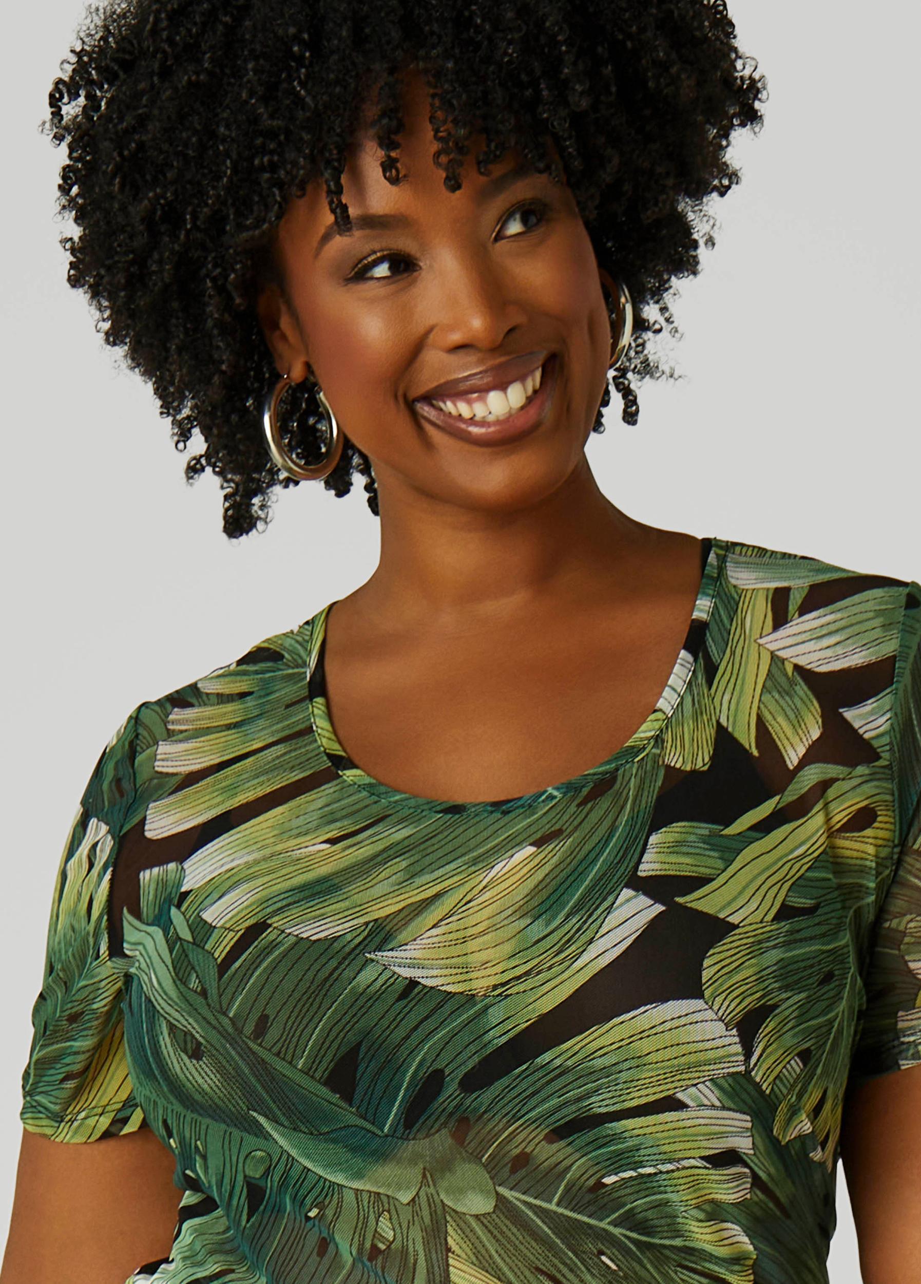 Tropical Print Mesh Tee Product Image