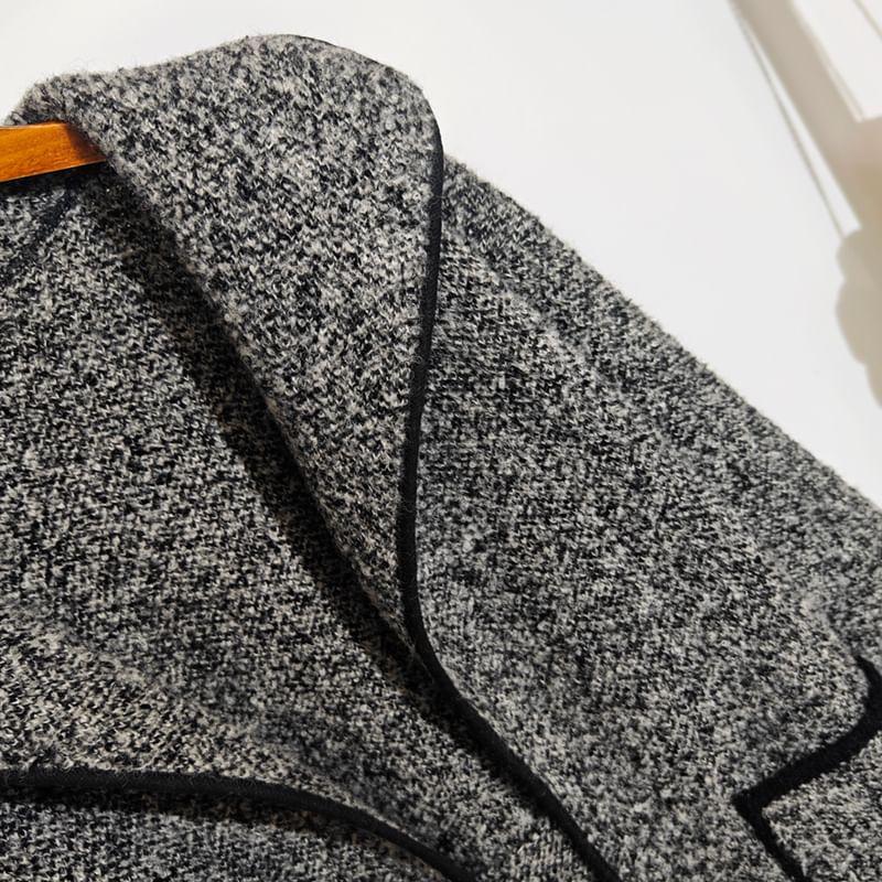 Hooded Contrast Trim Belted Open Front Coat Product Image