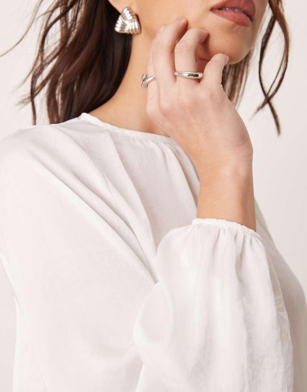 ASOS DESIGN satin volume sleeve blouse in ivory Product Image