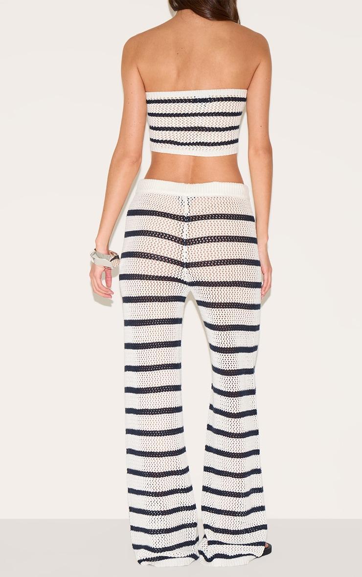 Navy Stripe Crochet Wide Leg Pant Product Image