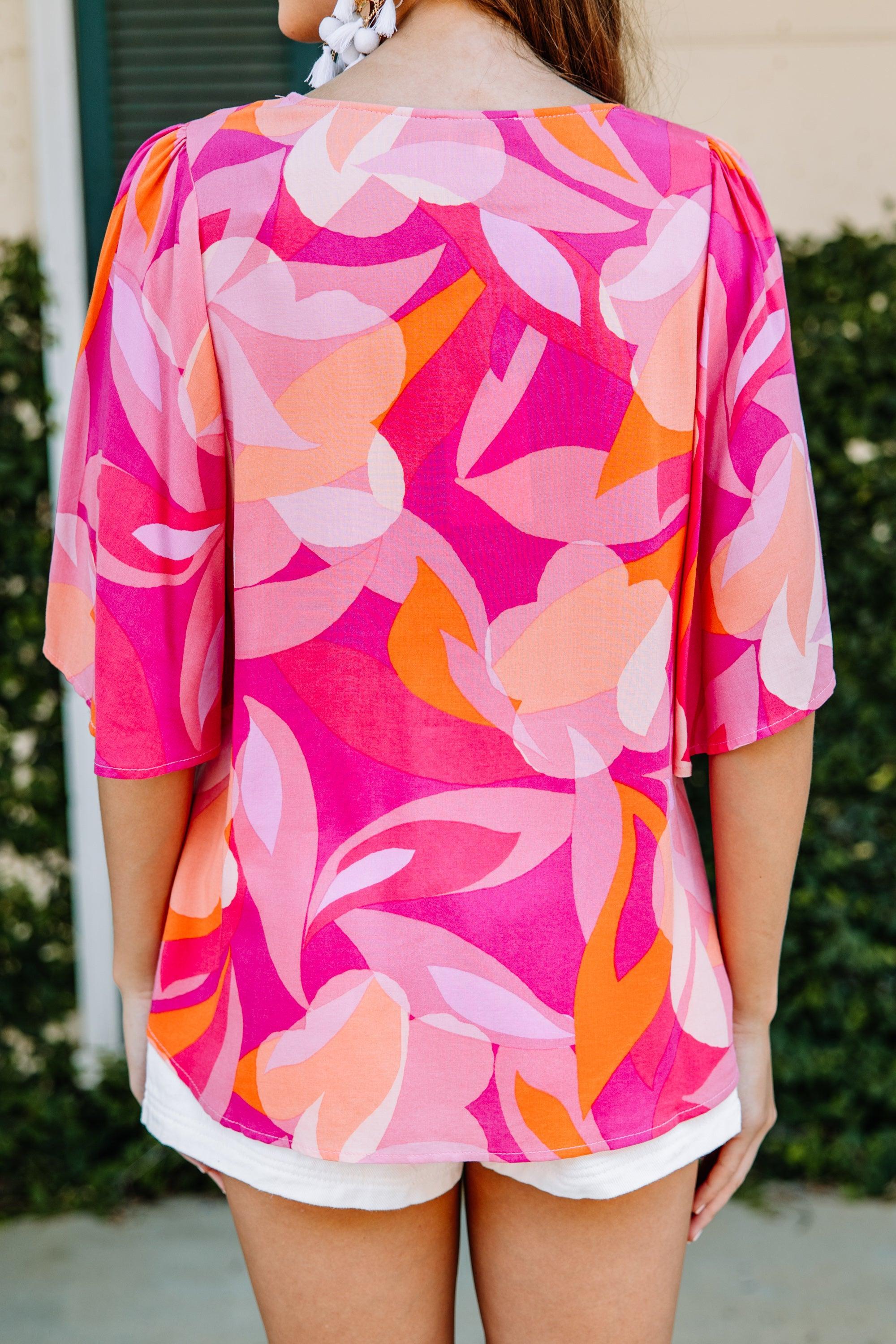 Ready Set Retro Hot Pink Abstract Blouse Female Product Image