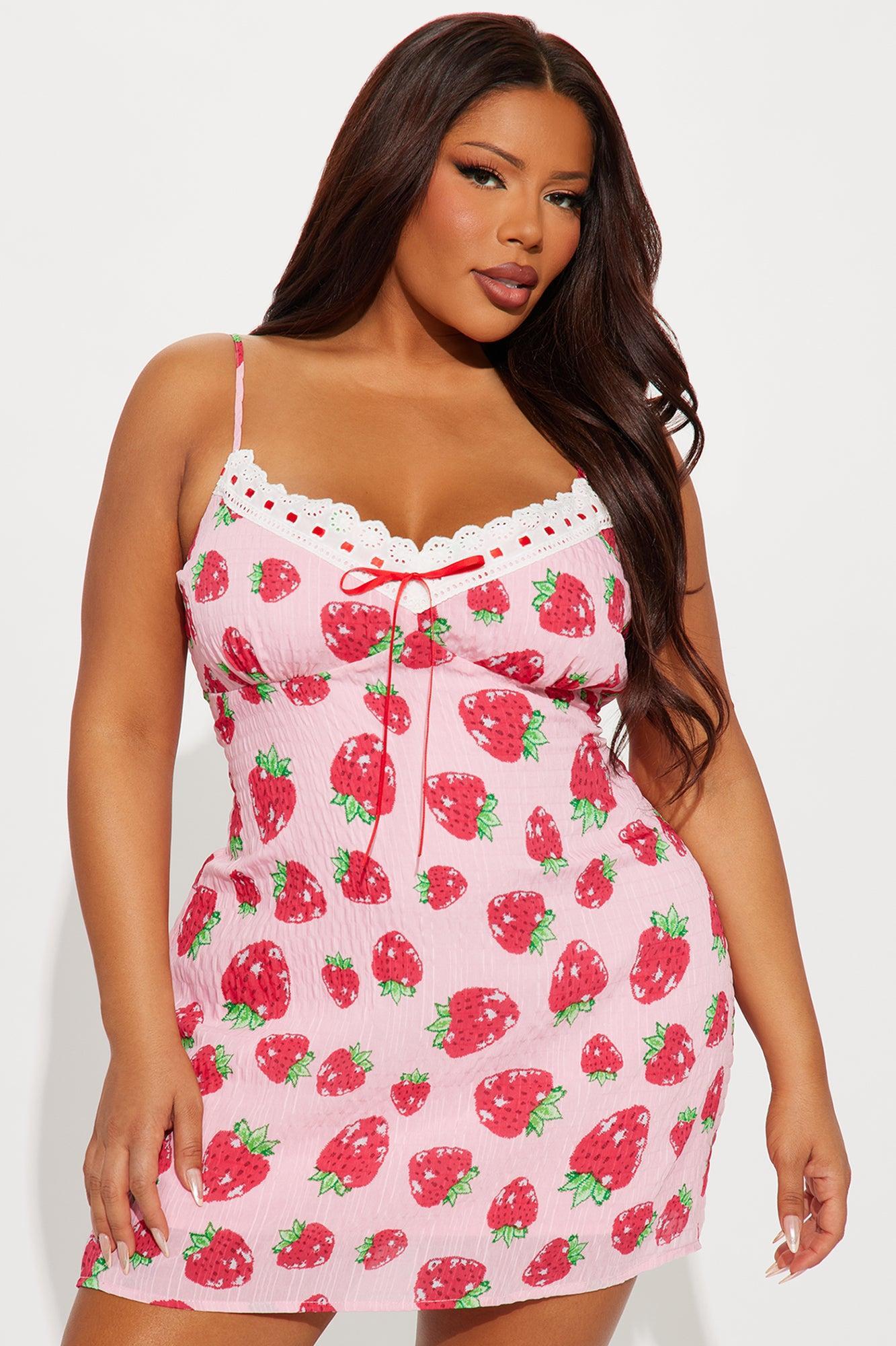 Strawberry Dreams Chiffon Micro Mini Dress - Pink/combo Product Image