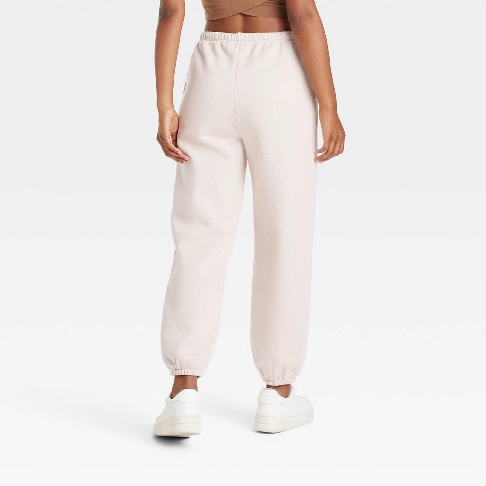 Womens Fleece Mid-Rise Cinched Jogger Sweatpants - JoyLab Cream XXL Product Image