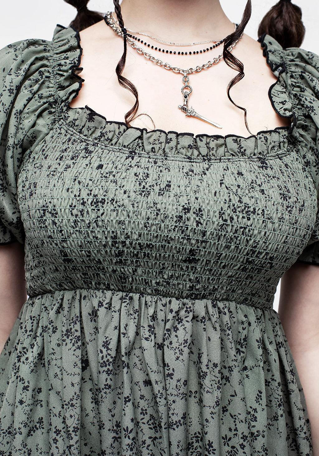 Cassie Green Floral Mini Babydoll Dress Product Image