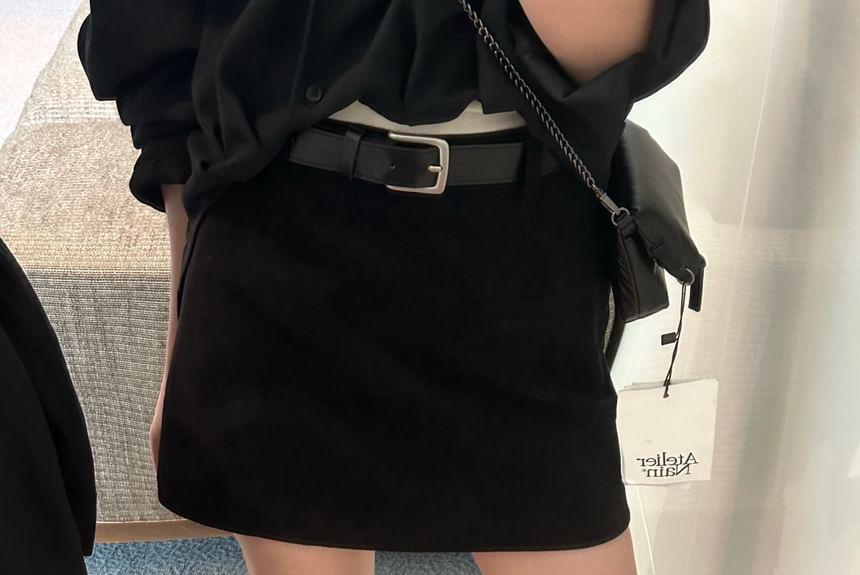 High Waist Corduroy Mini A-Line Skirt Product Image