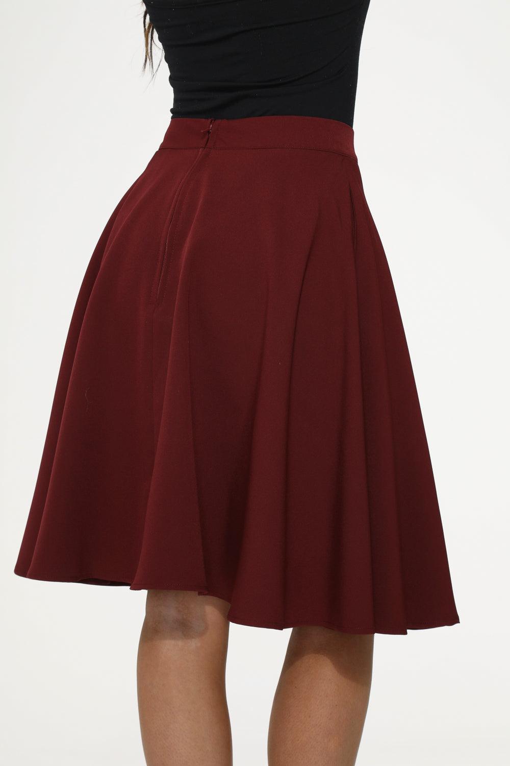 Burgundy Black Embroidered Poodle Swing Skirt Product Image