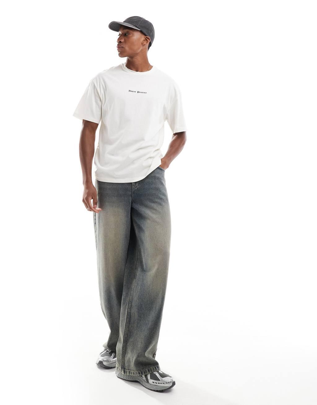 ADPT oversized T-shirt with presence backprint in cream Product Image