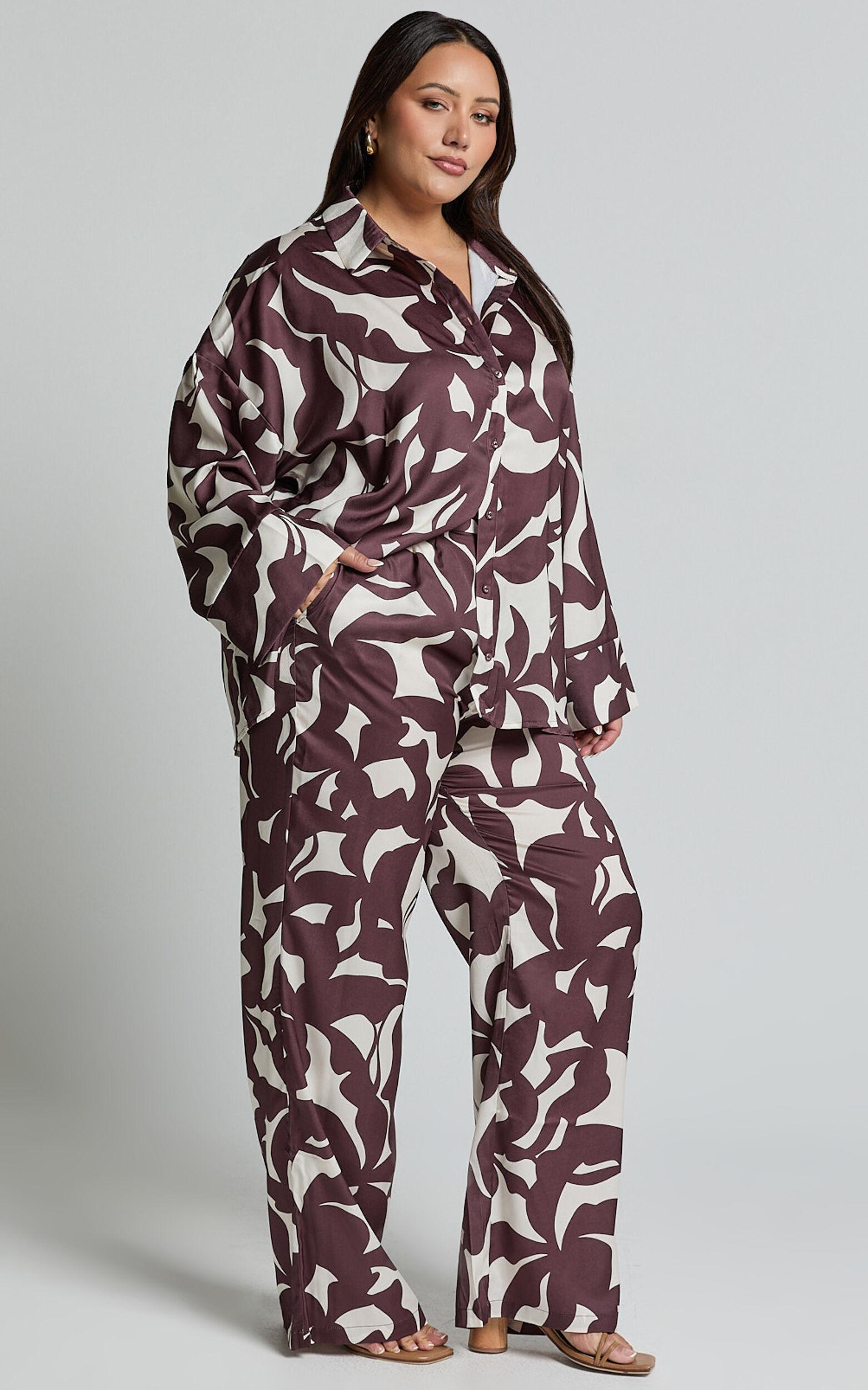 Janissa Pants - High Waisted Wide Leg Pants in Brown Floral Product Image
