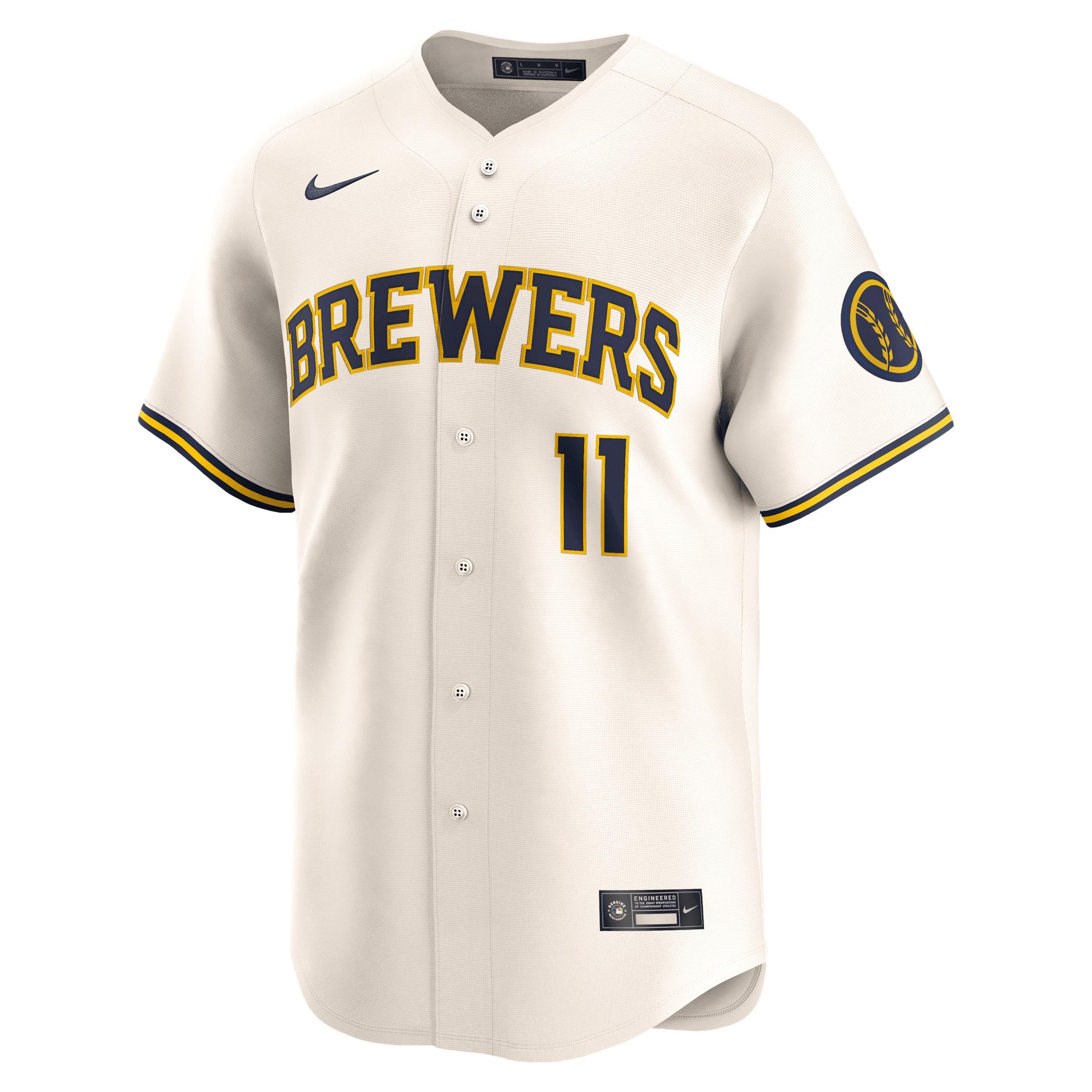 Men's Nike Jackson Chourio Cream Milwaukee Brewers Home Limited Player Jersey, Size: Small, Beige Product Image