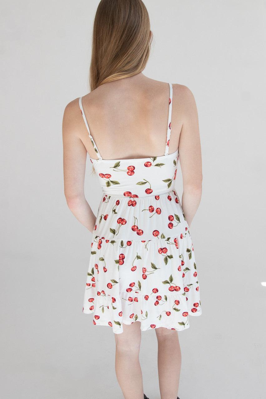 Cherry Print Tiered Mini Dress Product Image