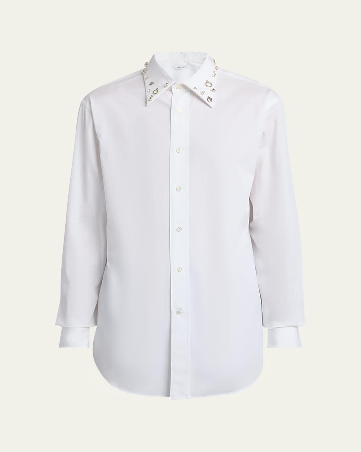 Mens Embellished-Collar Poplin Sport Shirt Product Image