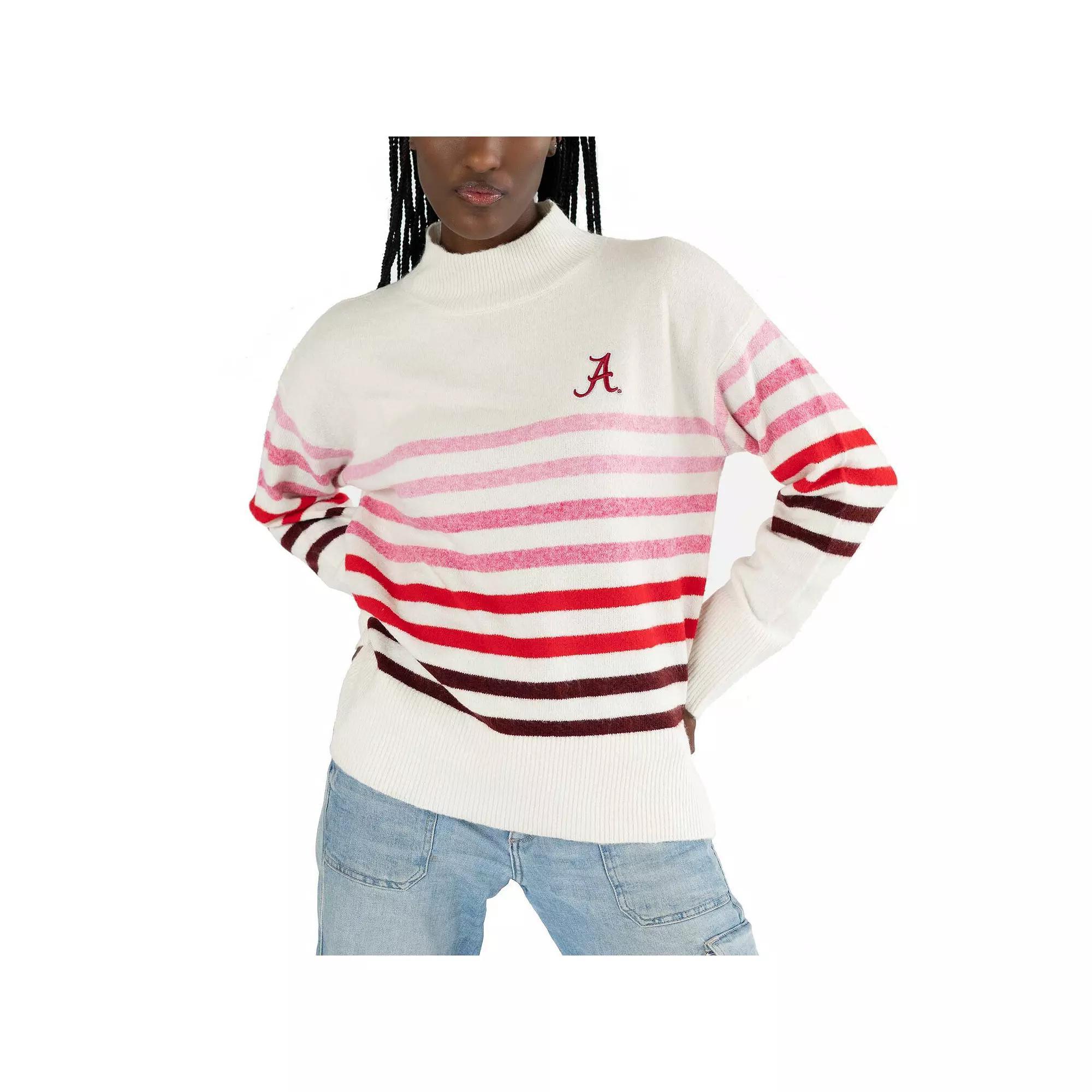 Women's Lusso  White Alabama Crimson Tide Simone Striple Mock Neck Oversized Pullover Sweatshirt, Size: Small Product Image