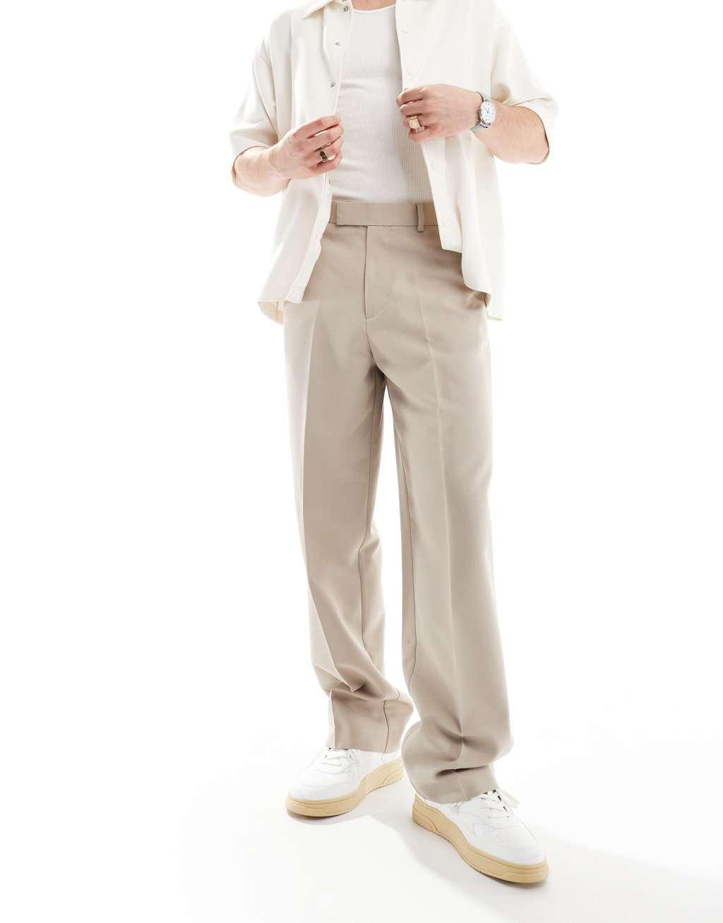 ASOS DESIGN smart wide leg pants in stone Product Image