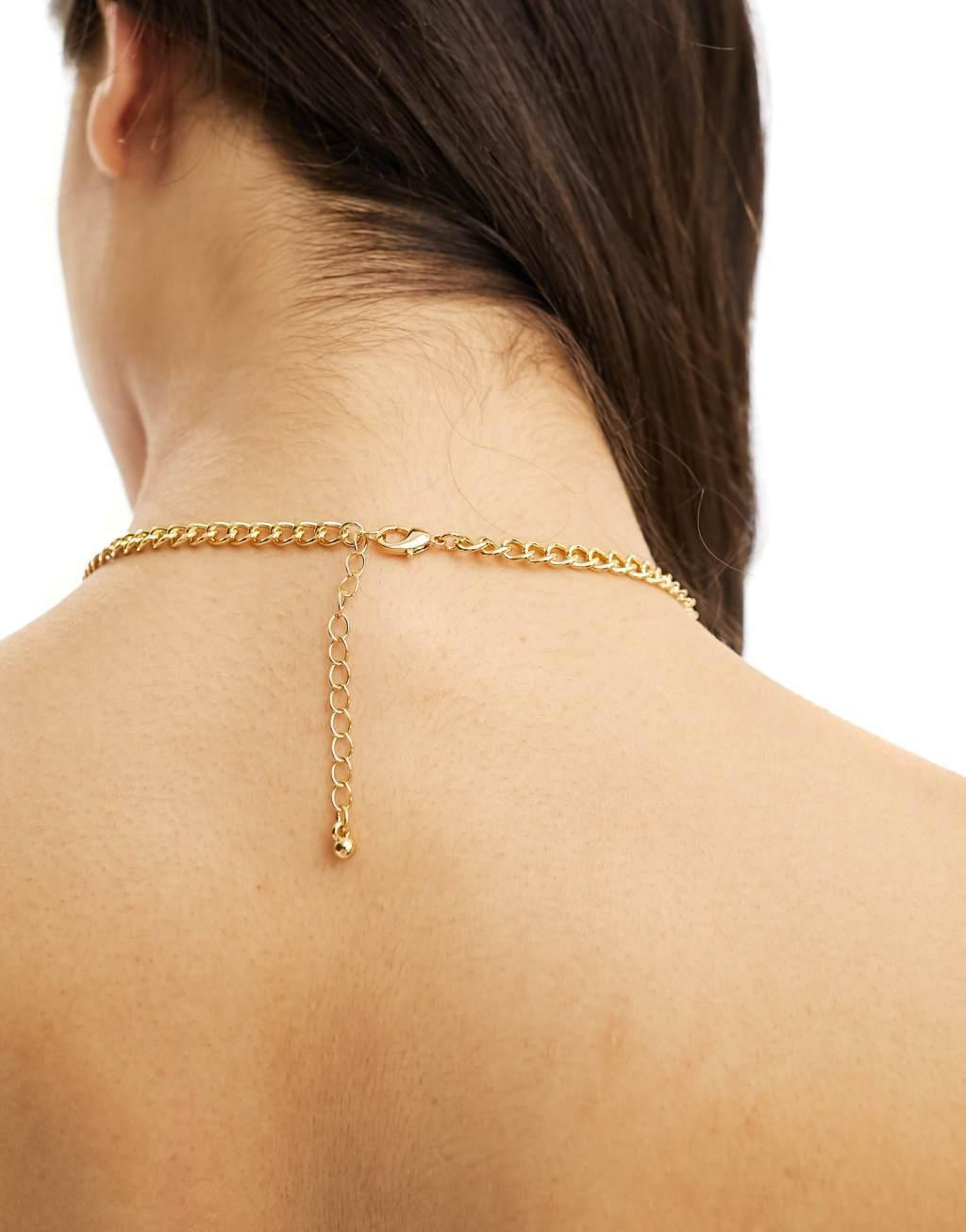 ASOS DESIGN 14k gold plated necklace with curb chain and hammered heart design Product Image