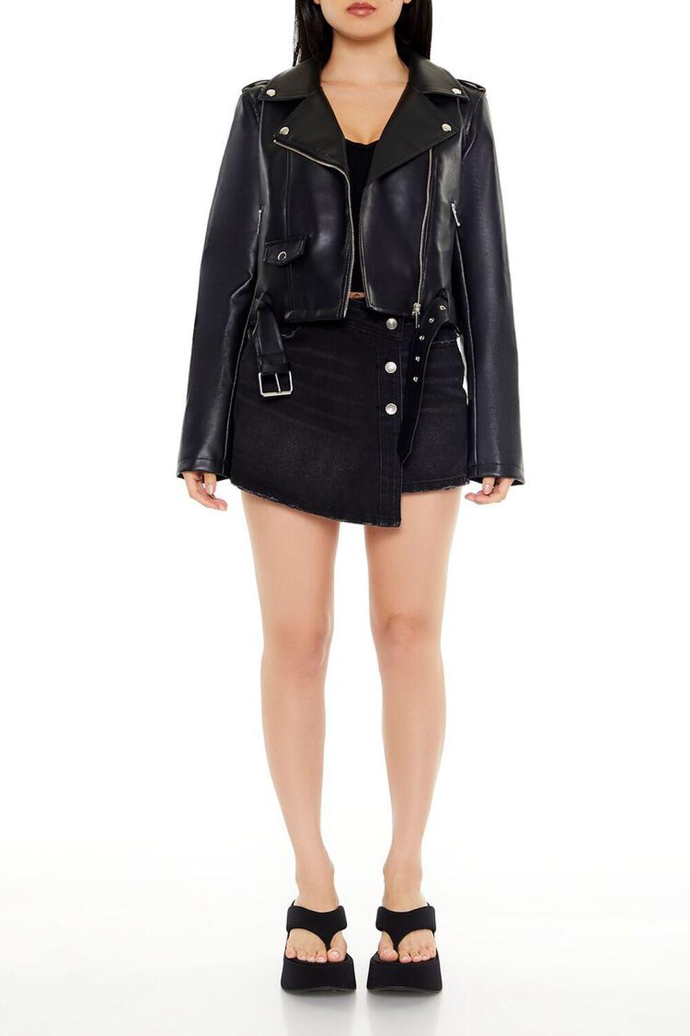 Faux Leather Cropped Moto Jacket | Forever 21 Product Image