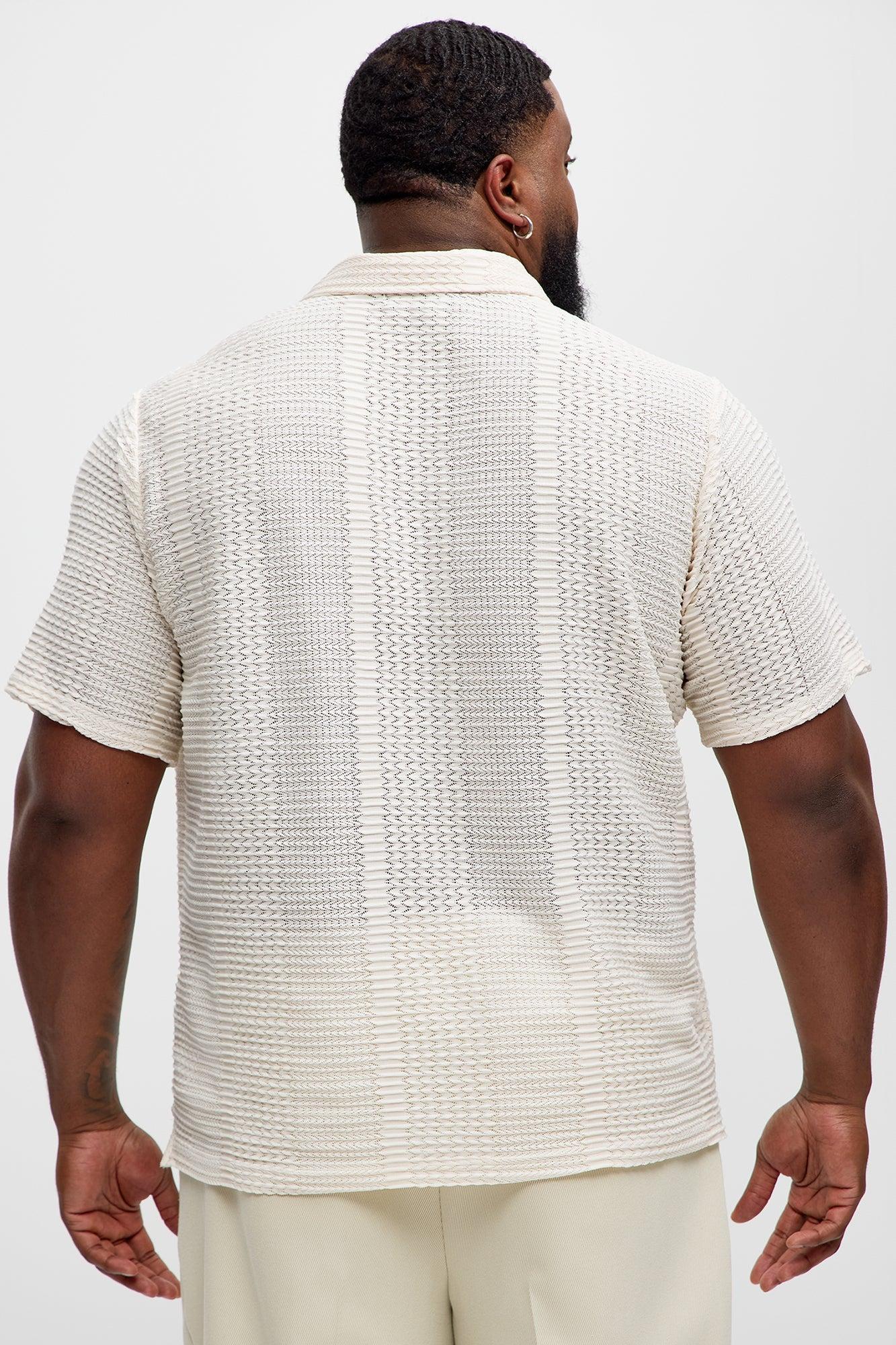 Clay Wavy Open Knit Johnny Collar Shirt - Off White Product Image