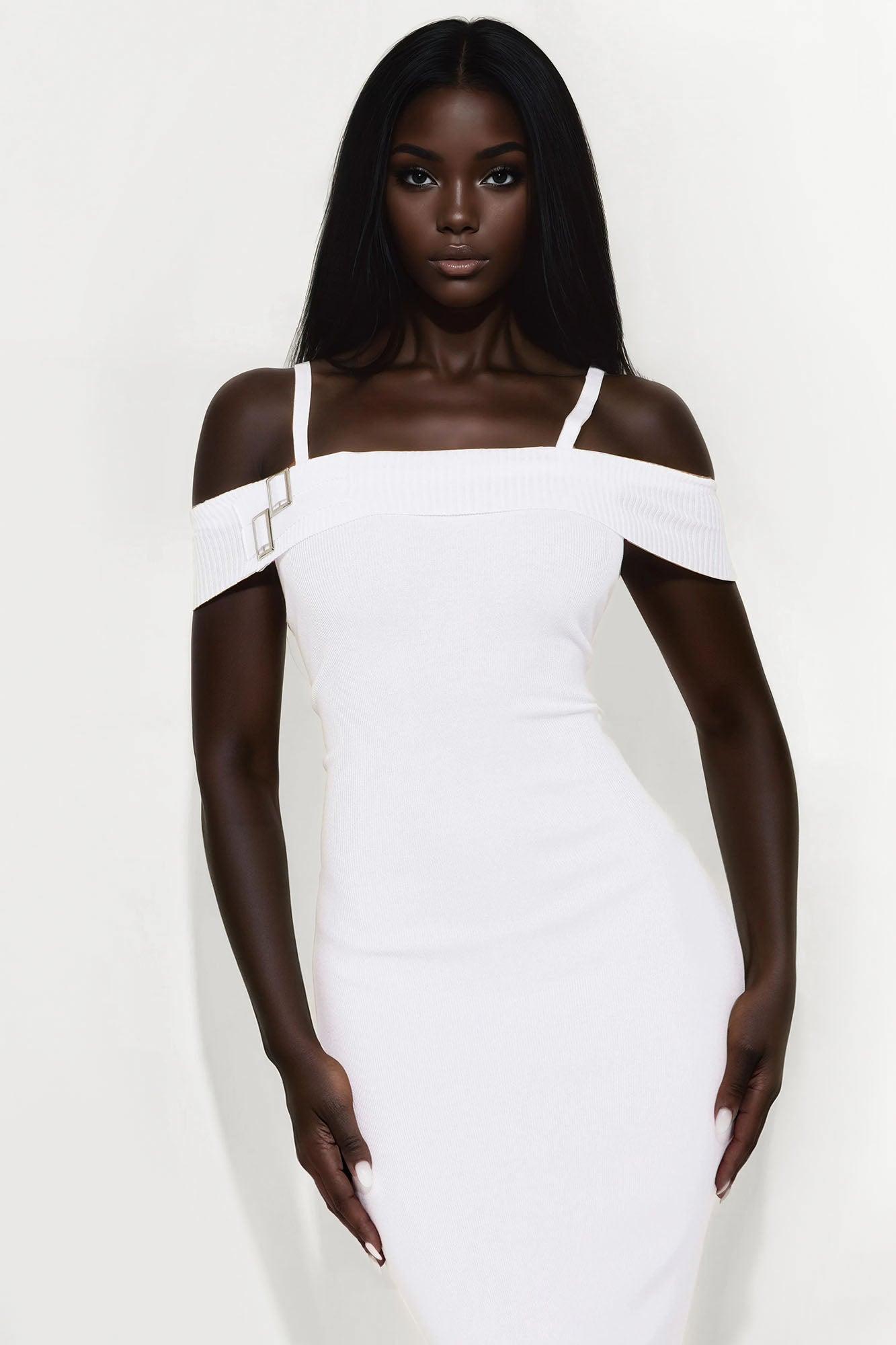 Belinda Cold Shoulder Sweater Midi Dress - White Female Product Image
