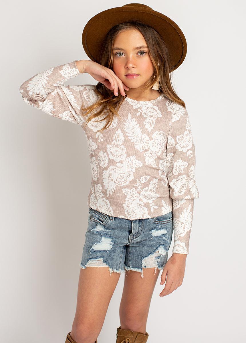 Lynne Top in Neutral Floral Girls Product Image