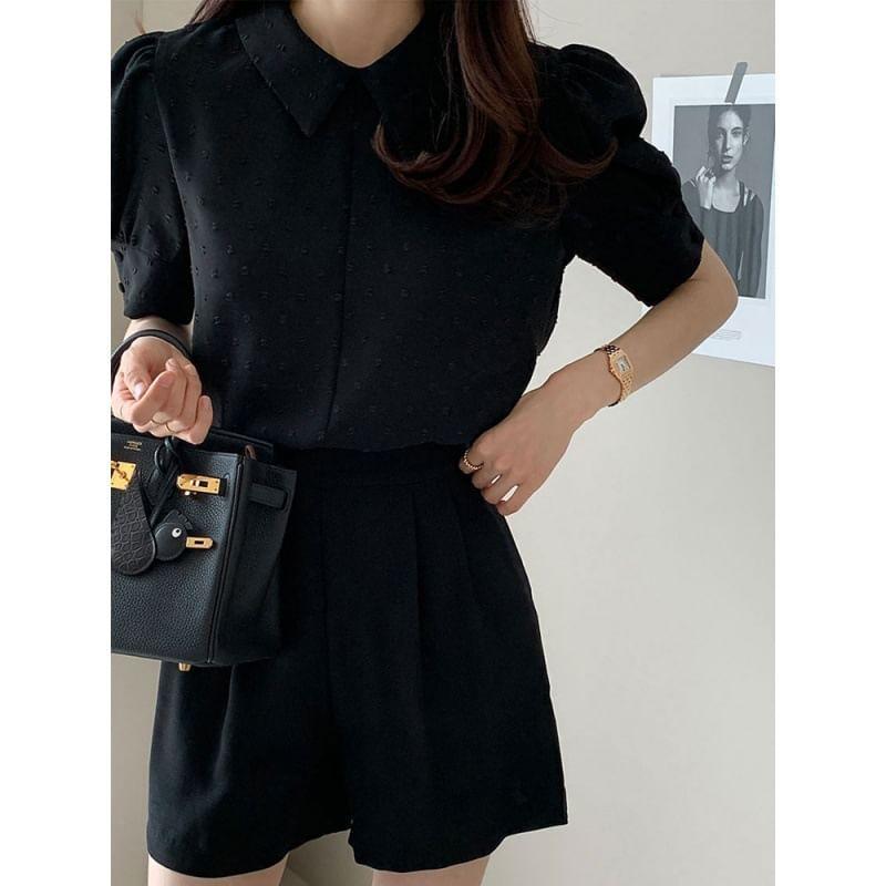 Short-Sleeve Dotted Blouse Product Image