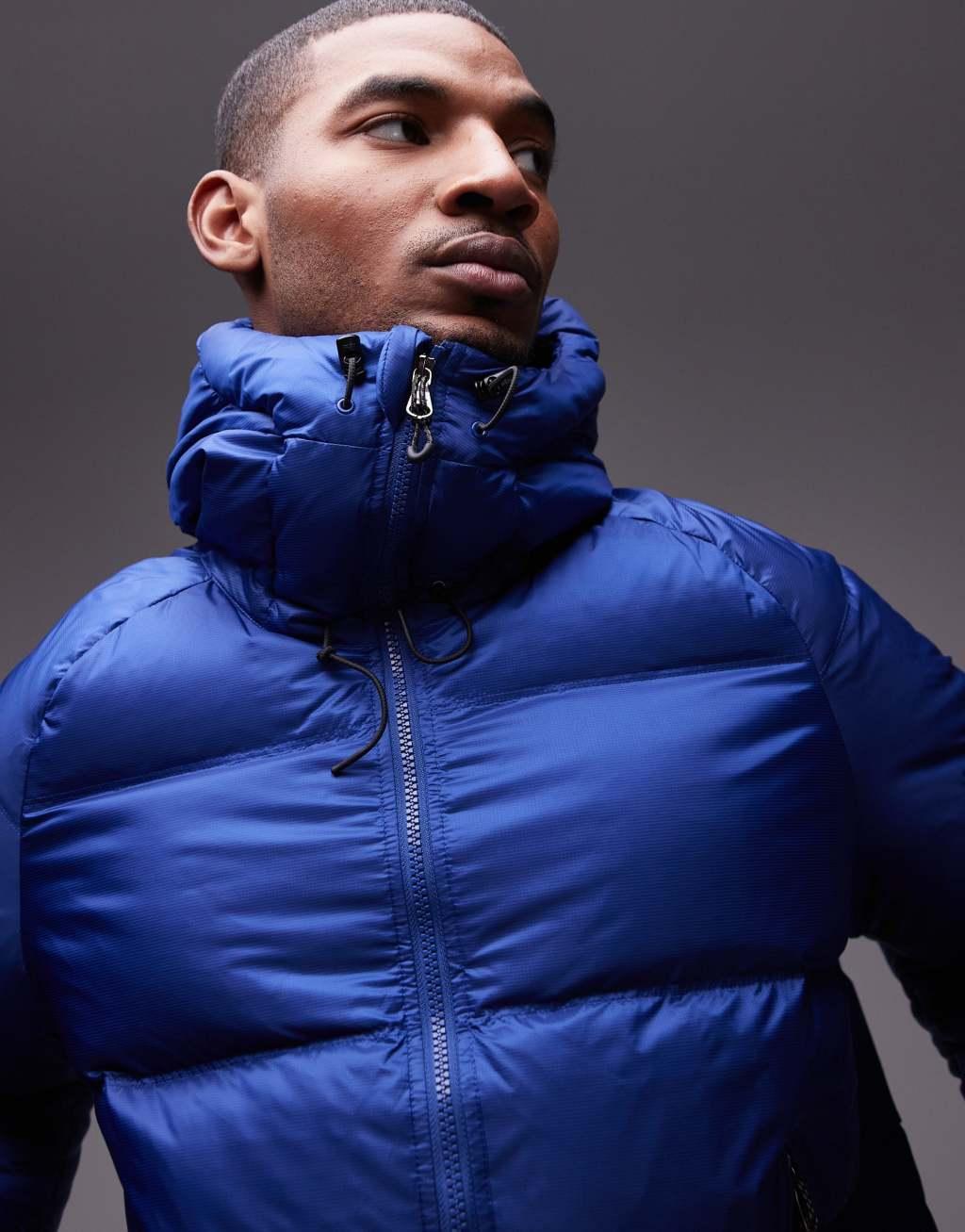 ARKET sporty down jacket with hood in bright blue Product Image