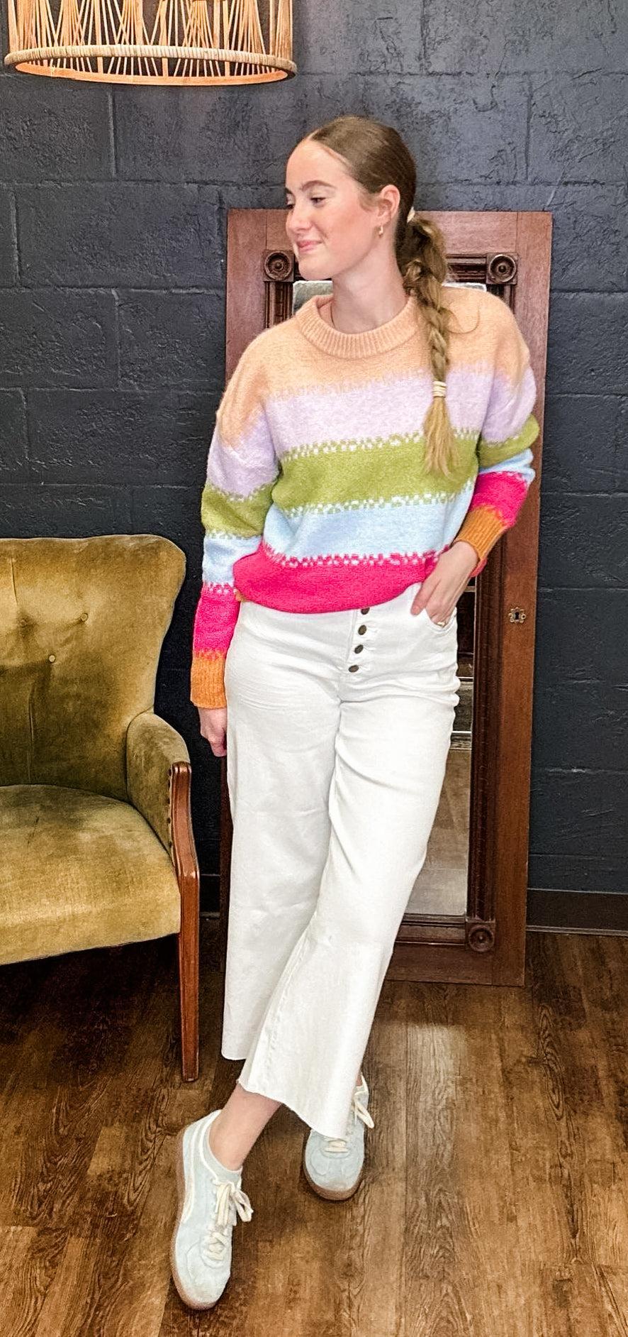 Brighter Days | Long Sleeve Color Block Sweater (Small to Large) Product Image