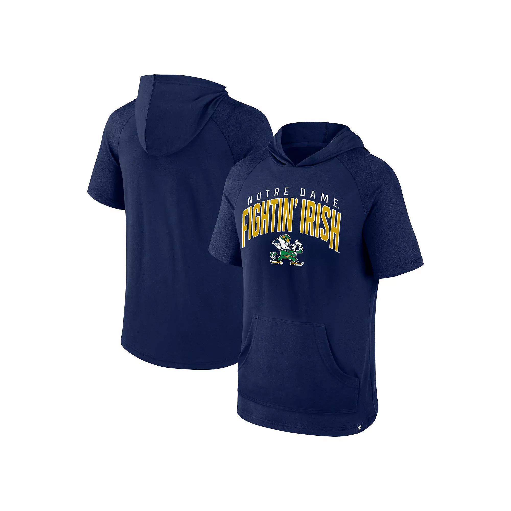 Men's Fanatics Navy Notre Dame Fighting Irish Double Arch Raglan Short Sleeve Hoodie T-Shirt, Size: Large, Blue Product Image
