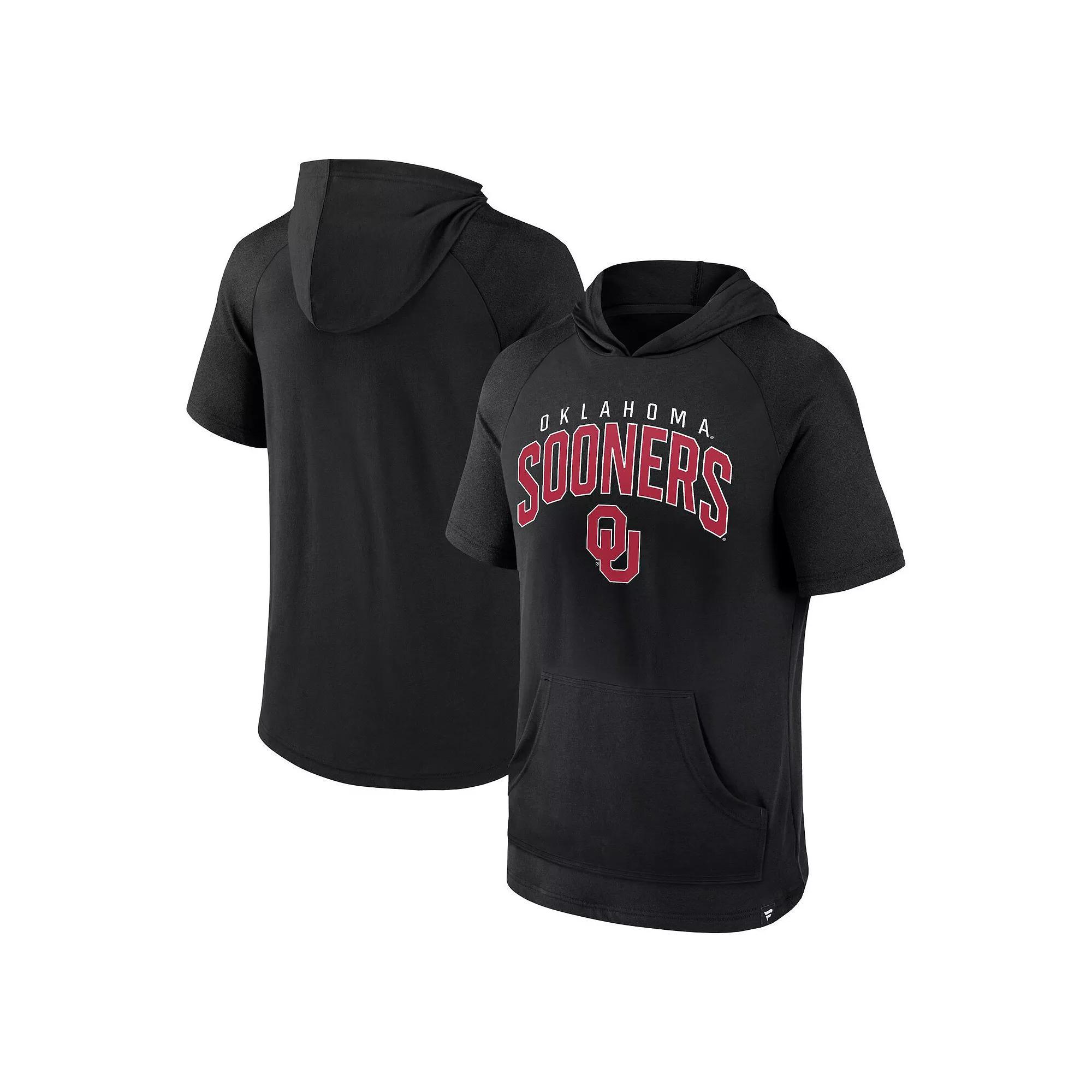 Men's Fanatics Branded Black Oklahoma Sooners Double Arch Raglan Short Sleeve Hoodie T-Shirt, Size: Large Product Image